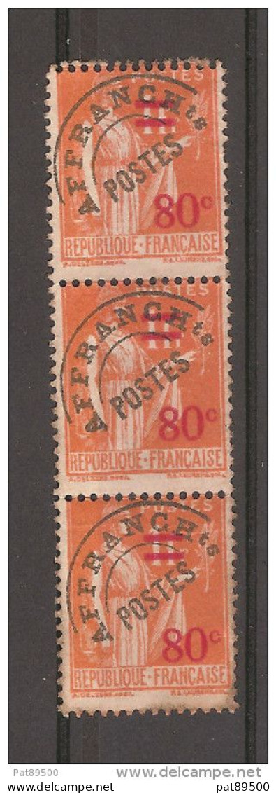 FRANCE PREOBLITERE 1922/1947 / Bande Verticale De 3 Ex. YT 74 ** Avec G. & Message Au Verso "réservé Aux Timbres-poste" - 1893-1947