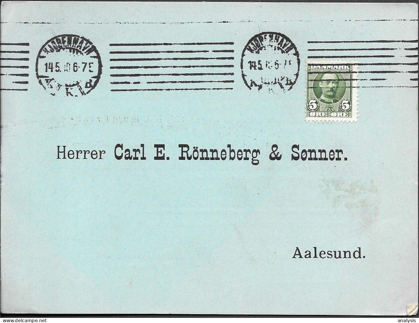 Denmark Cosmopolitan Shipping Line Postcard Mailed To Aalesund Norway 1910 - Covers & Documents