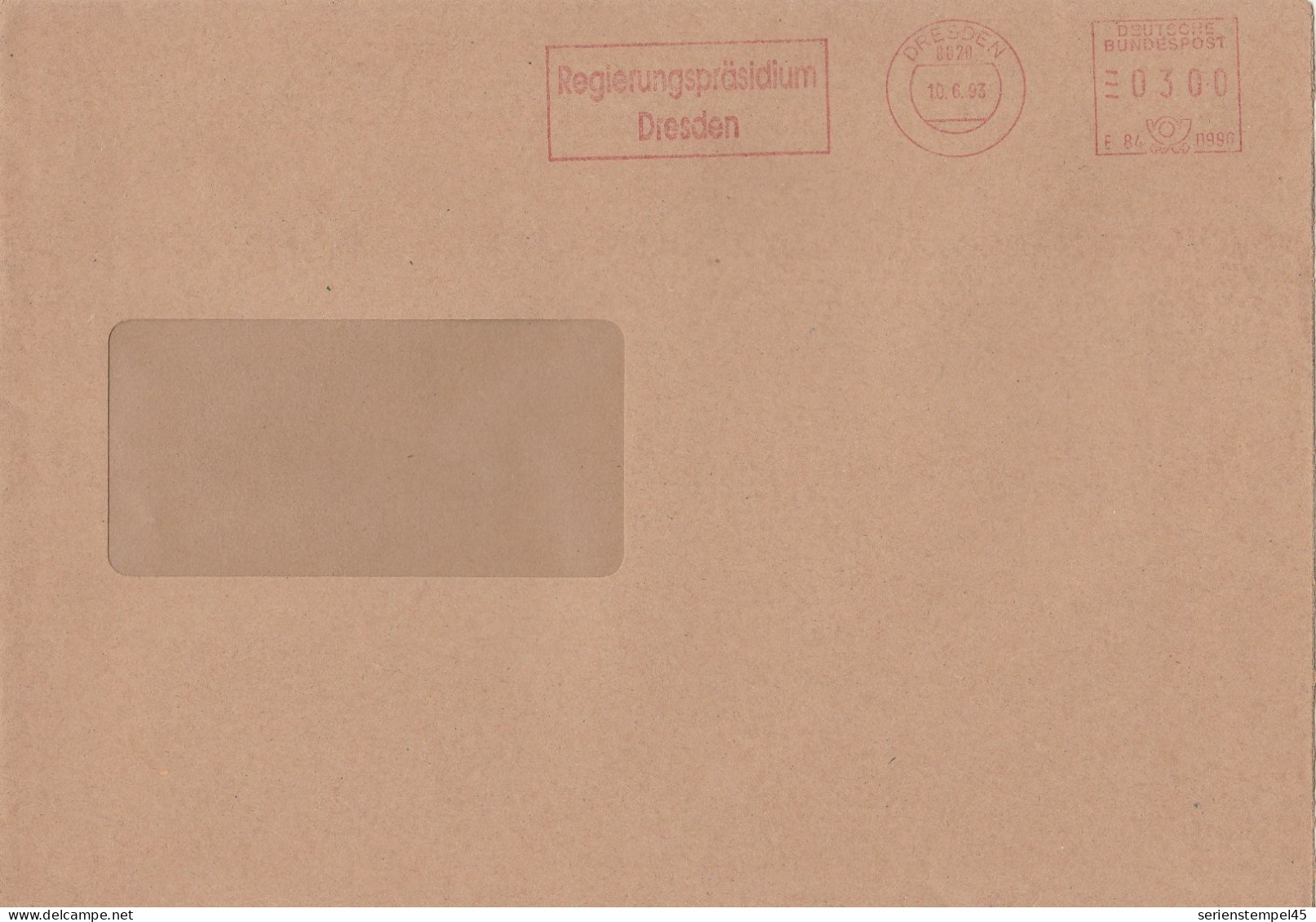 Deutsche Bundespost Brief Mit Freistempel VGO PLZ Oben Dresden 1993 Regierungspräsidium Dresden E84 0990 - Franking Machines (EMA)