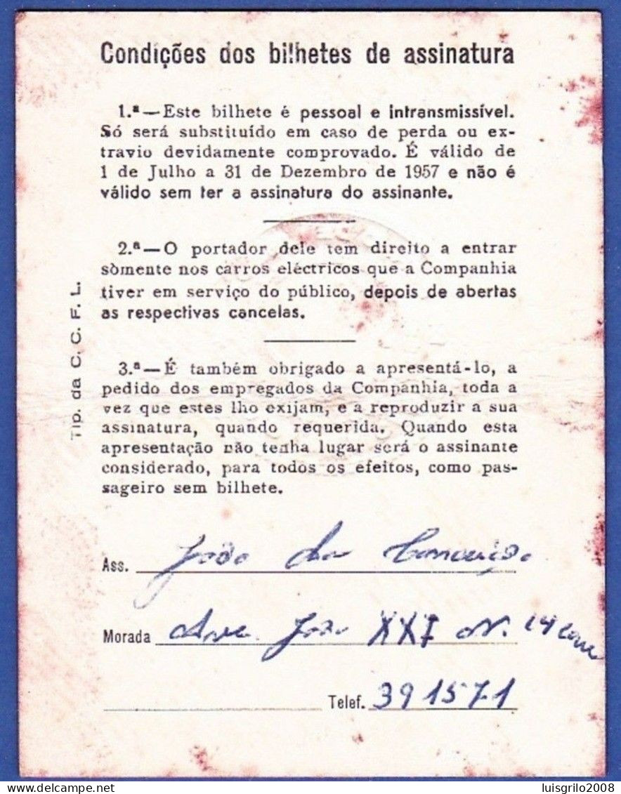 Portugal, PASSE 1957 - CARRIS, Companhia Carris De Ferro De Lisboa - Europe
