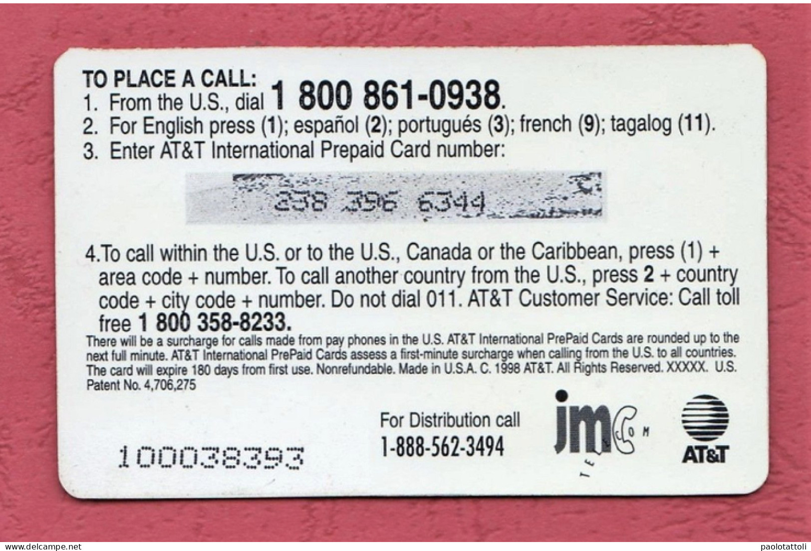USA- AT & T- JMC Telecom- International Prepaid Phone Card Used By 10 Dollars- - AT&T