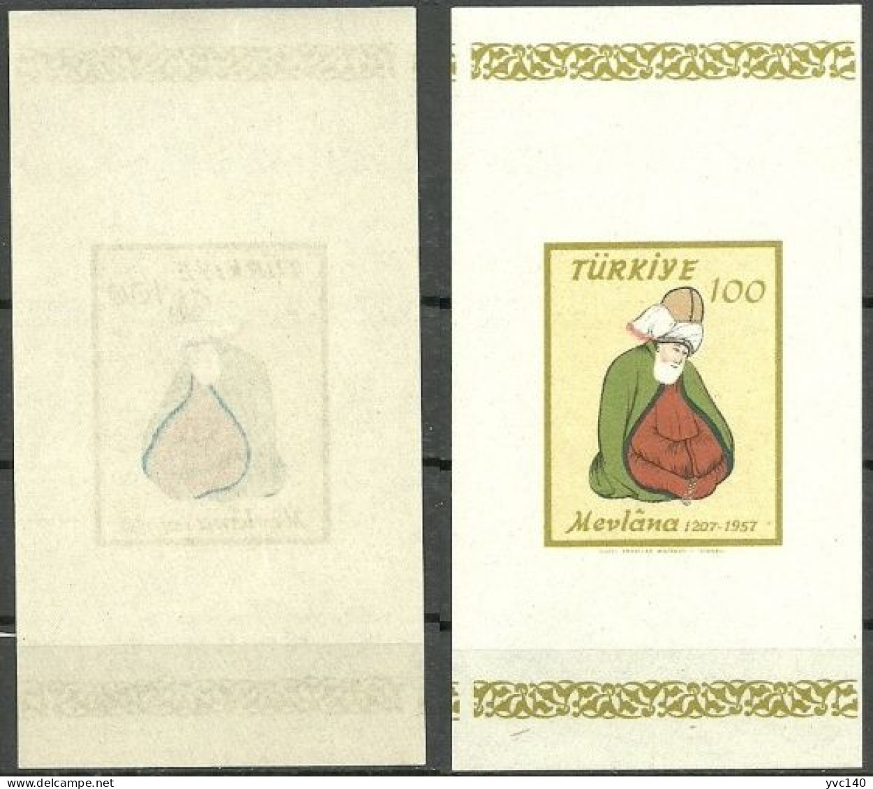 Turkey; 1957 750th Anniv. Of The Birth Of Mevlana, ERROR "Abklatsch Printing" - Ungebraucht