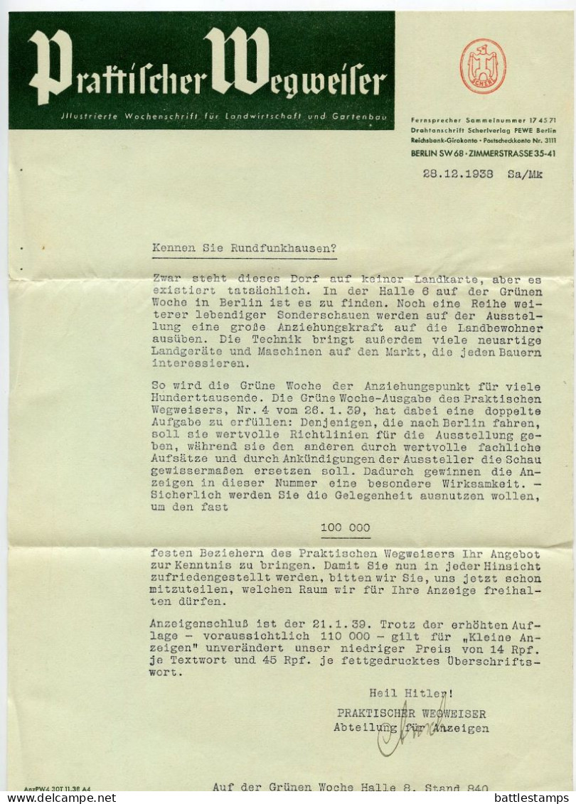 Germany 1938 Cover & Letter; Berlin - Praktischer Wegweiser; 3pf. Meter W/ Slogan - Macchine Per Obliterare (EMA)