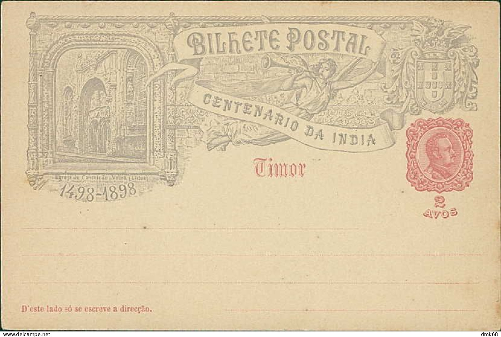 EAST TIMOR - BILHETE POSTAL - IGREJA / LISBOA -  CENTENARIO DA INDIA 1498-1898 - PRINTED STAMP - TIMOR 2 AVOS (18352) - East Timor