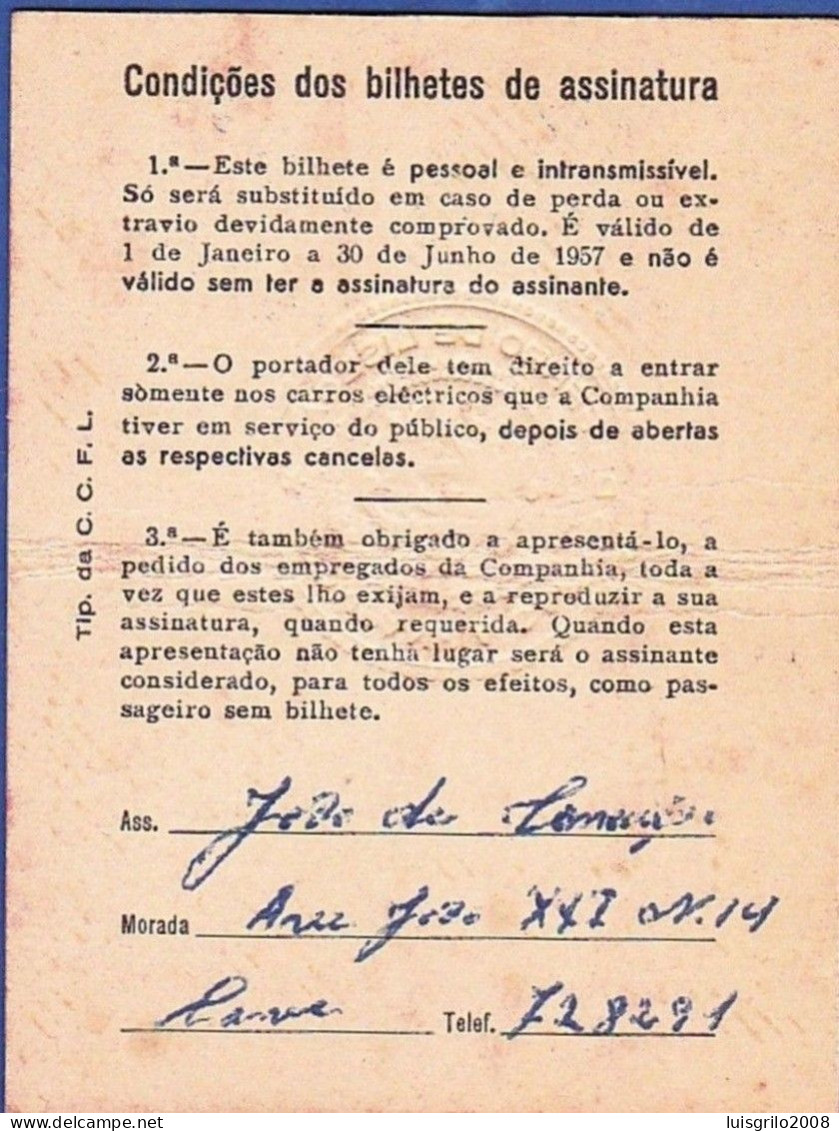 Portugal, PASSE 1957 - CARRIS, Companhia Carris De Ferro De Lisboa / With The Image SÉ CATEDRAL LISBOA - Europe