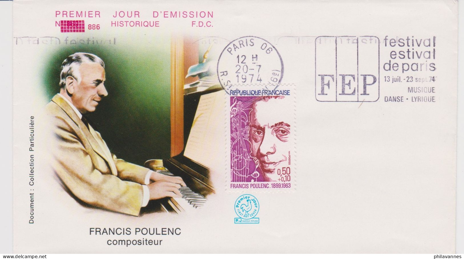 Paris , 1974, N° 1785, Francis Poulenc, Festival Estival De Paris ( SN24/79/16.1) - 1970-1979