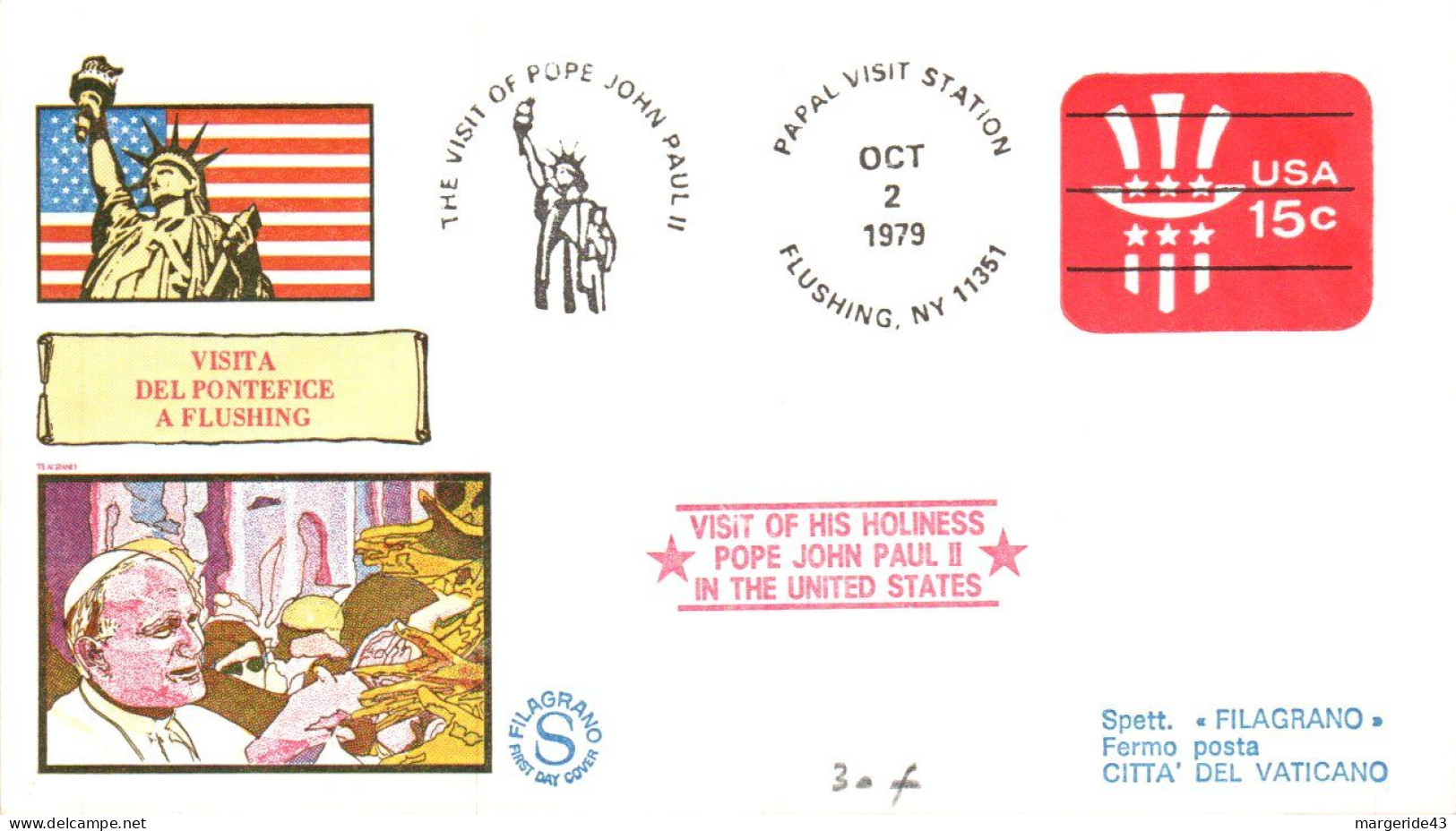 USA ETATS UNIS VISITE PAPE JEAN PAUL II 1979 A FLUSHING - Event Covers
