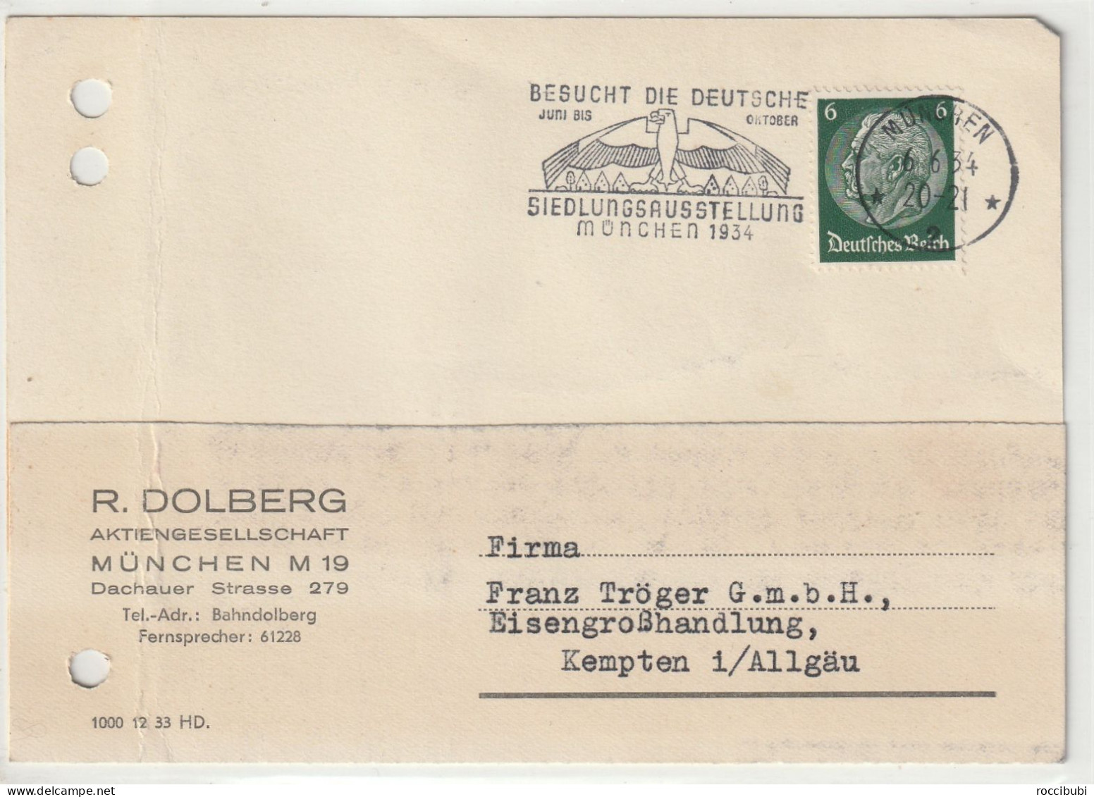 Deutsches Reich, München Nach Kempten 1934 - Private Postal Stationery