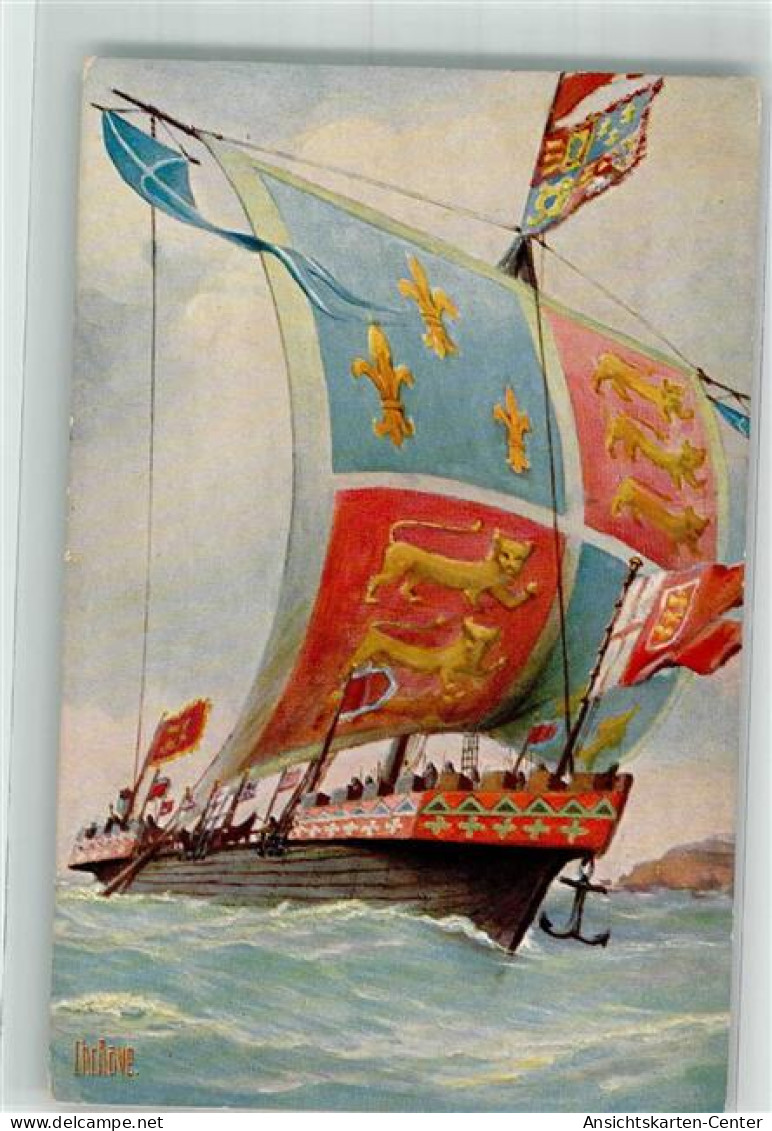 39828807 - Englisches Kriegsschiff 14 Jahrhundert Sign. Rave Chr. Karte Nr.58 - Autres & Non Classés