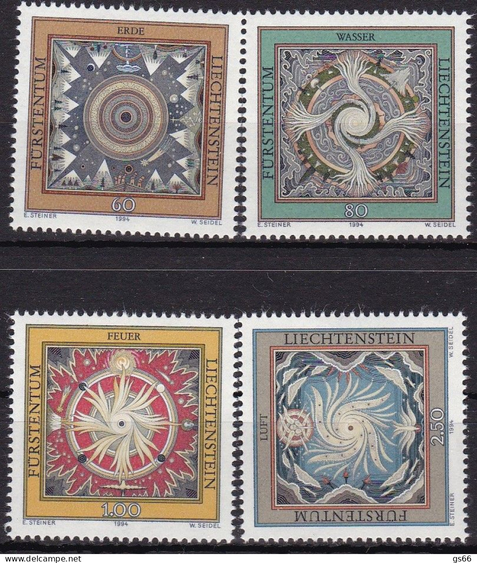 Liechtenstein, 1994, 1099/02, MNH **,  Die Vier Elemente. - Unused Stamps
