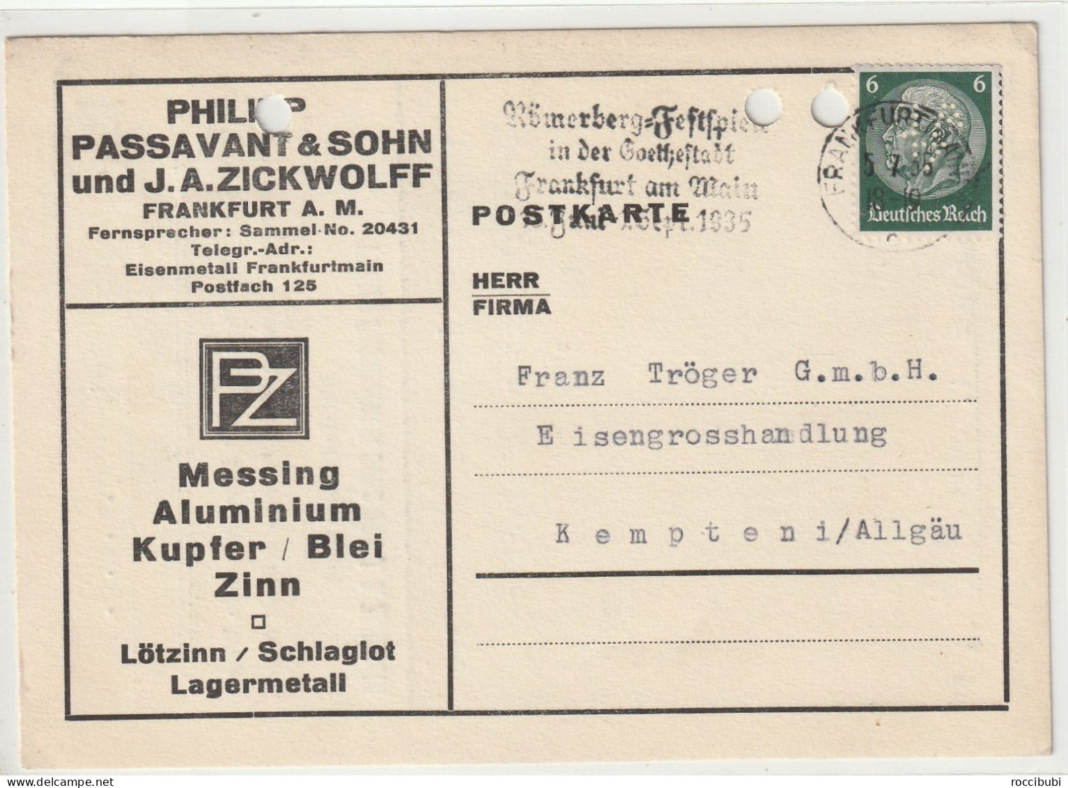 Deutsches Reich, Frankfurt (Main) Nach Kempten 1935 - Enteros Postales Privados