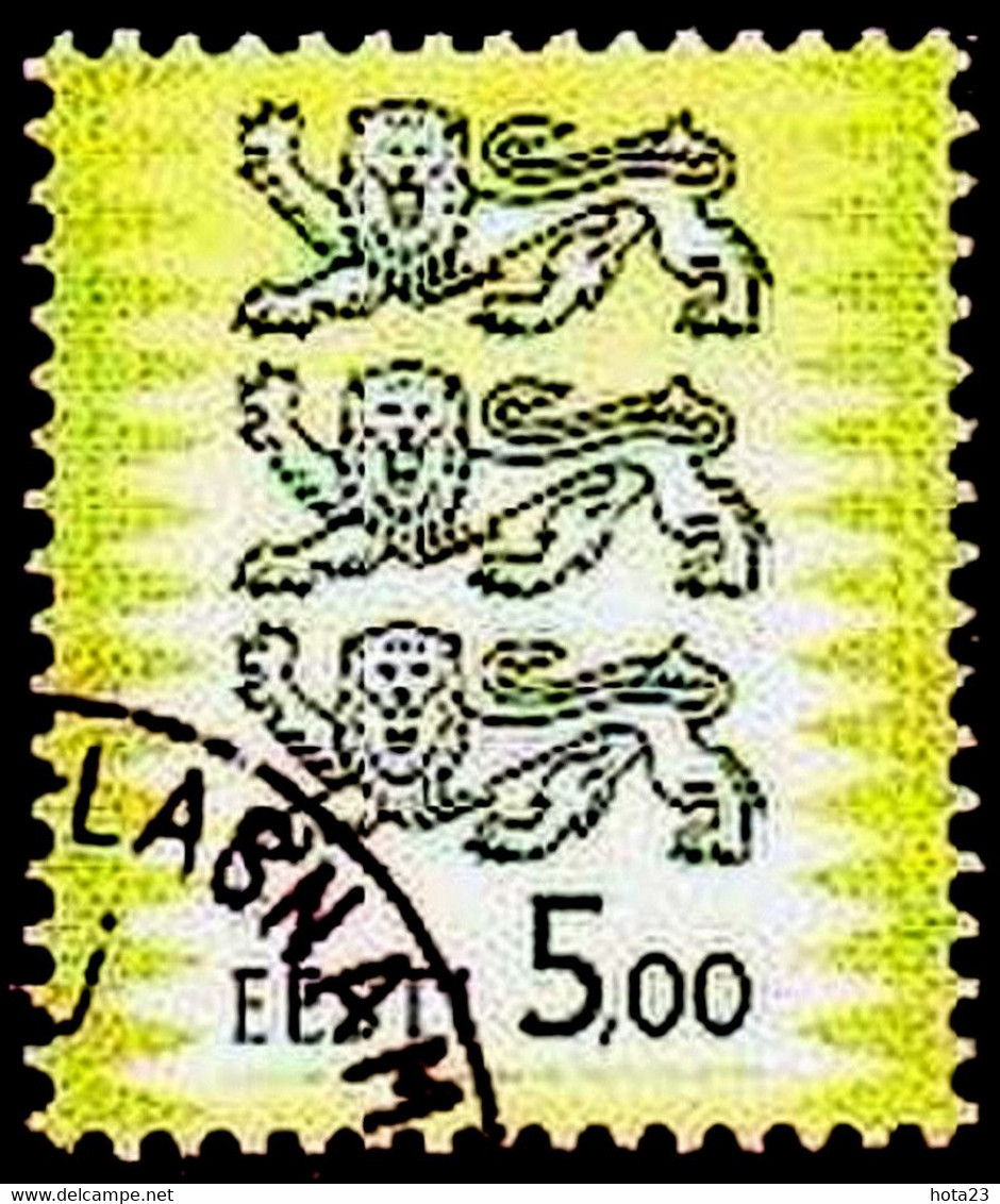 (!) 2002 Estonia ESTLAND Coat Of Arms Tre Lions Used. Mi. Nr. 413 II Used ( 0 ) 5 Kroon - Estonie