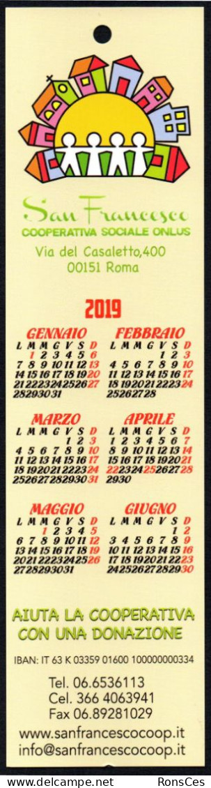 ITALIA - SEGNALIBRO / BOOKMARK / CALENDARIO 2019 - COOPERATIVA SAN FRANCESCO ONLUS - I - Lesezeichen