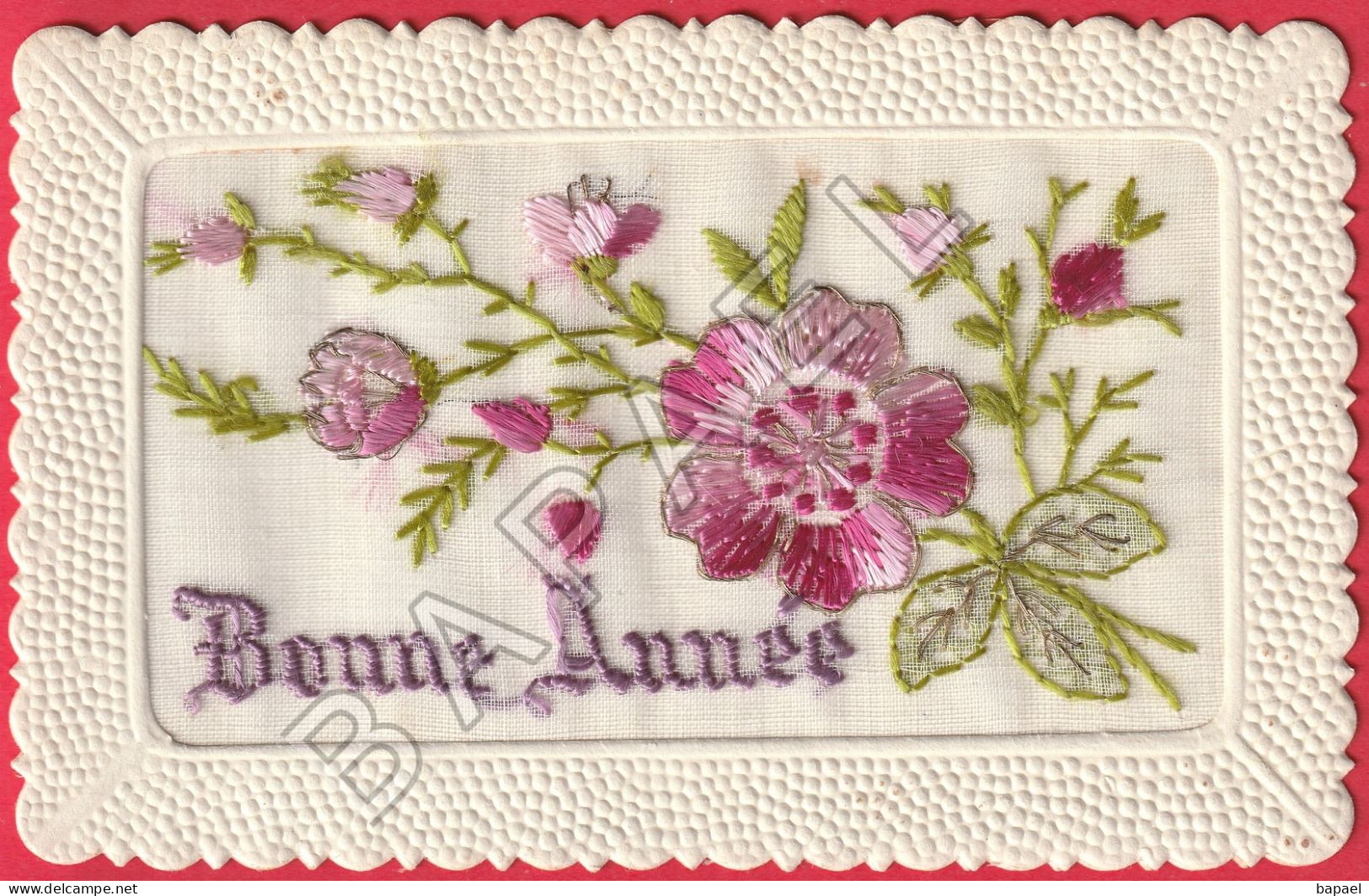 Bonne Année (Carte Motif En Tissu Brodée) - Brodées