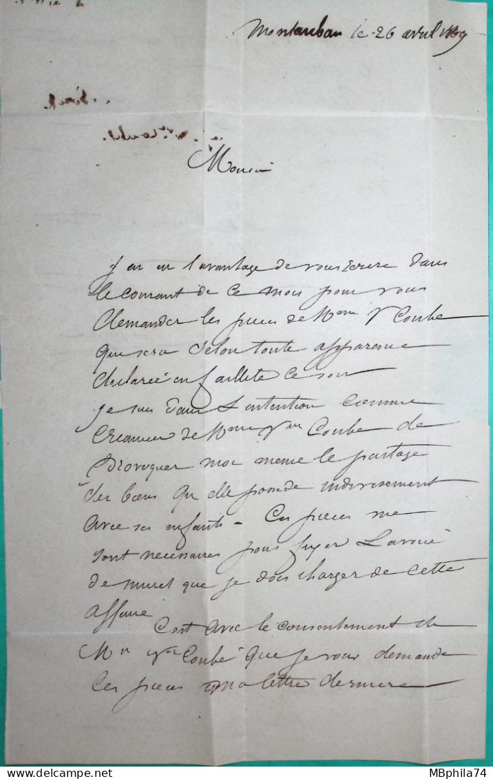 N°28 X2 GC 2429 MONTAUBAN TARN ET GARONNE POUR TOULOUSE HAUTE GARONNE 1869 LETTRE COVER FRANCE - 1849-1876: Période Classique