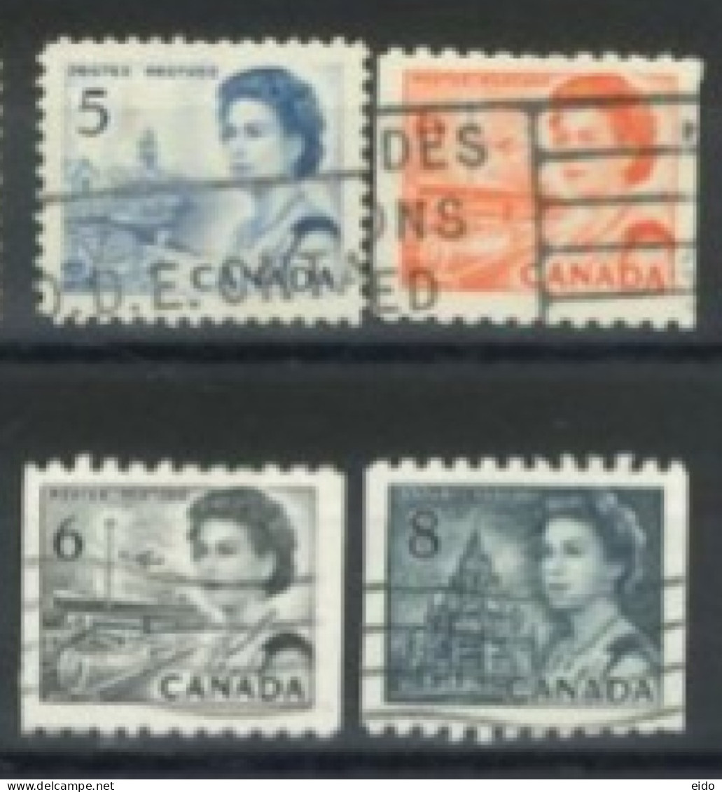 CANADA - 1967, QUEEN ELIZABETH II NORTHERN LIGHTS & DOG TEAM STAMPS SET OF 4, USED. - Usati