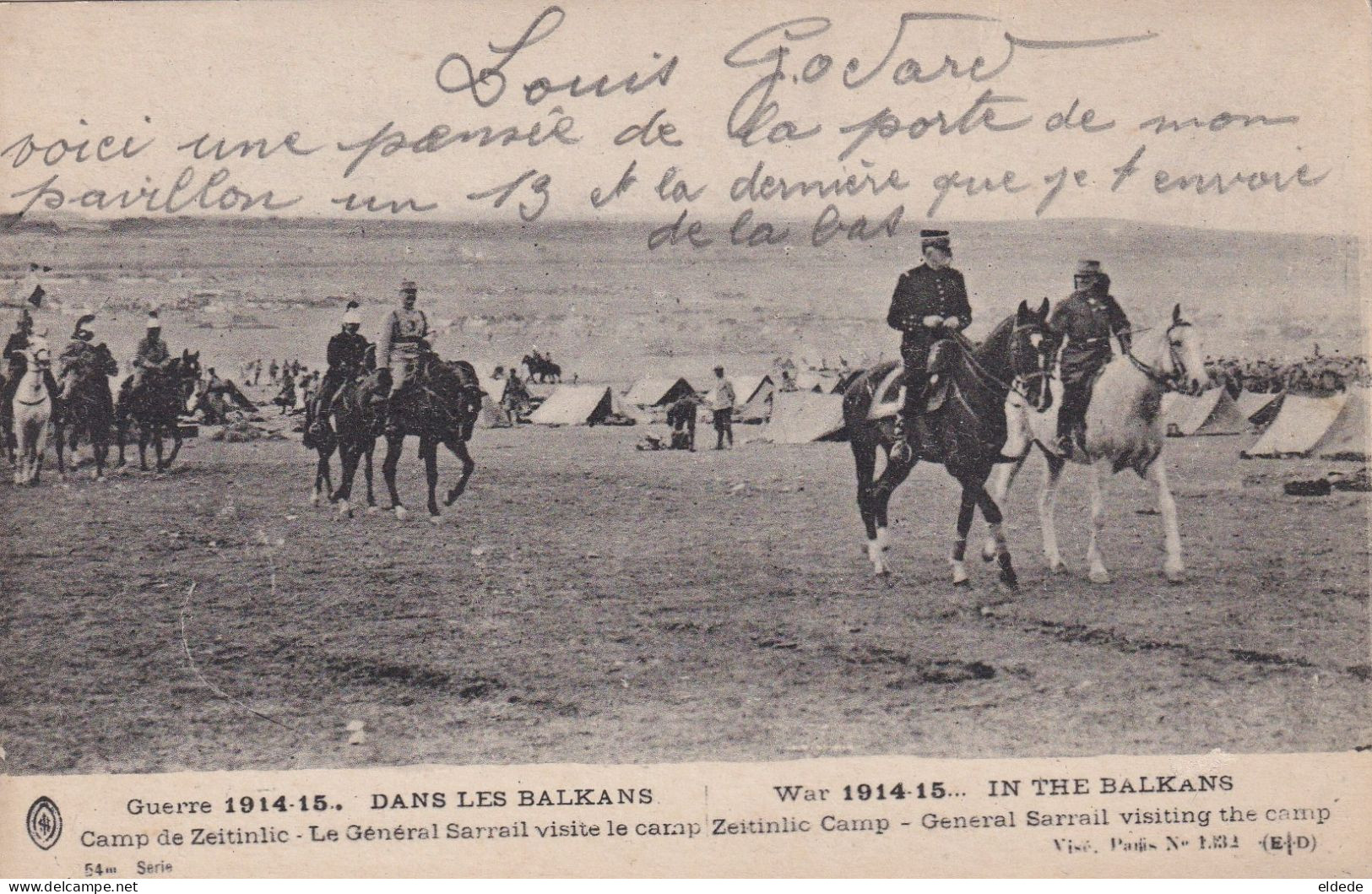 Balkans Guerre 1914 Camp Zeitinlic General Sarrail Né Carcassonne ELD - Andere & Zonder Classificatie
