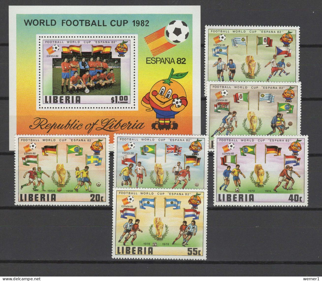 Liberia 1981 Football Soccer World Cup Set Of 6 + S/s MNH - 1982 – Spain