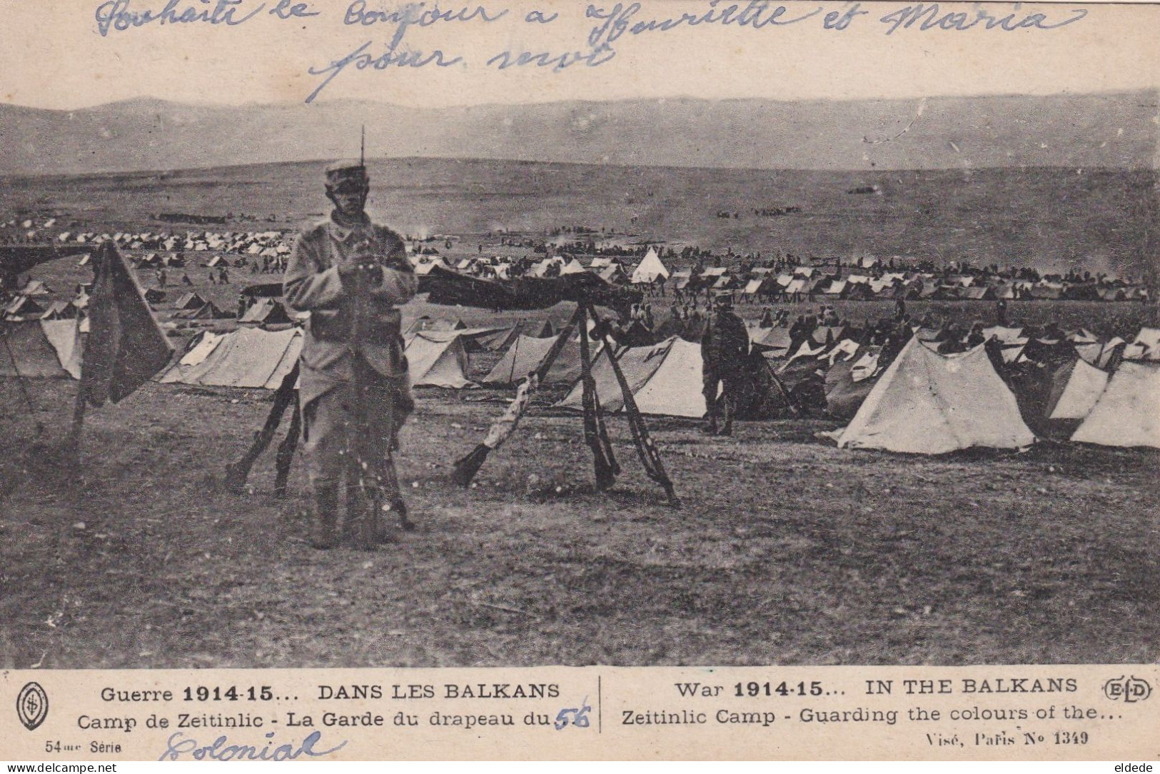 Balkans Guerre 1914 Camp Zeitinlic Garde Drapeau 56 Eme Colonial Baionnette    ELD - Autres & Non Classés