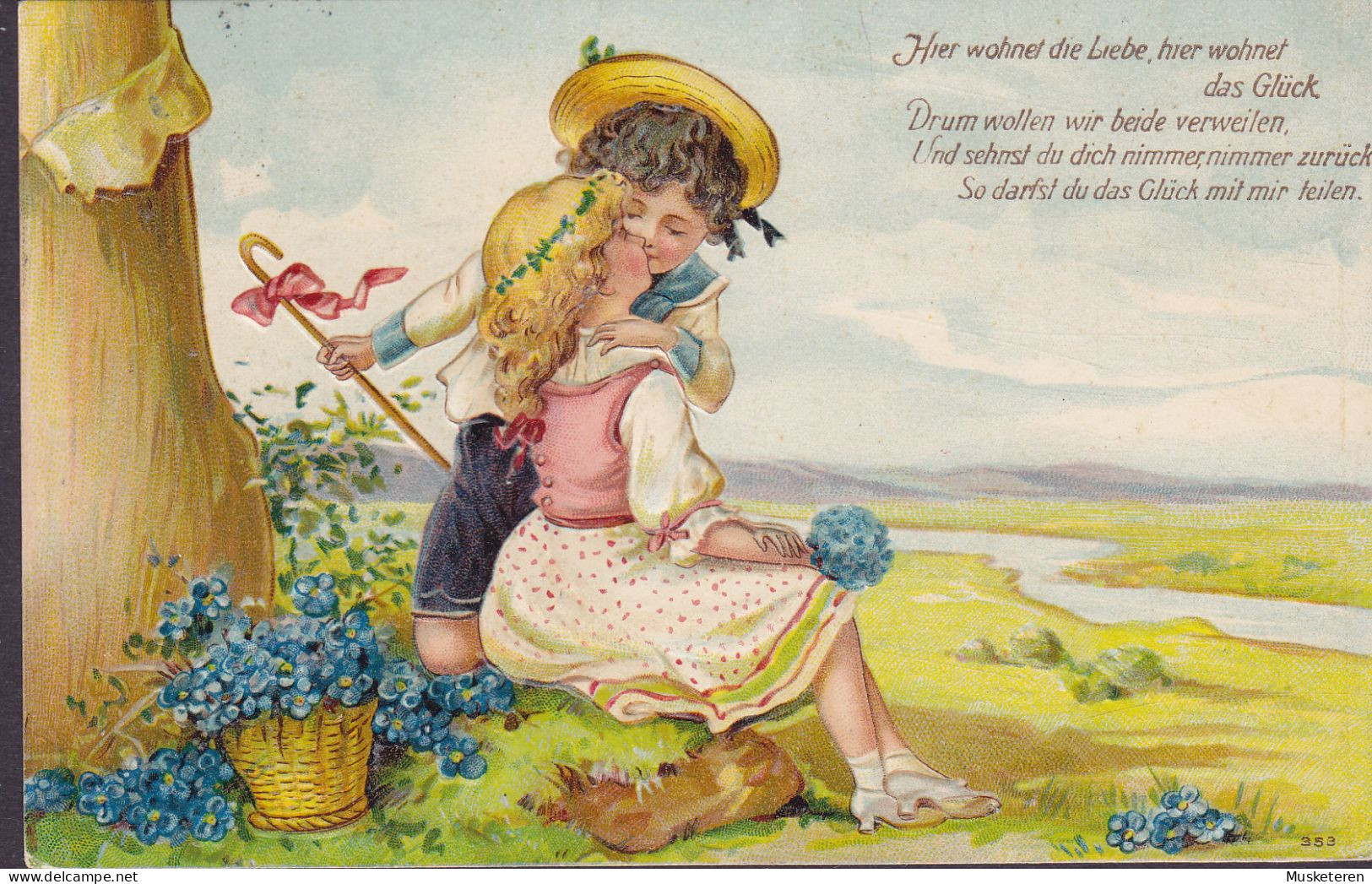 Bayern PPC (Embossed Geprägt) 'Hier Wohnet Die LIebe, Hier Wohnet Das Glück' Boy And Girl Kissing MÜNCHEN 1909 - Scènes & Paysages