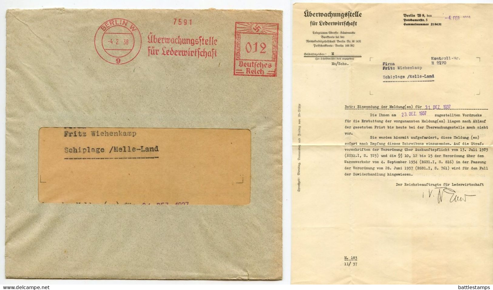 Germany 1938 Cover & Letter; Berlin - Überwachungsstelle Für Lederwirtschaft; 12pf. Meter With Slogan - Máquinas Franqueo (EMA)