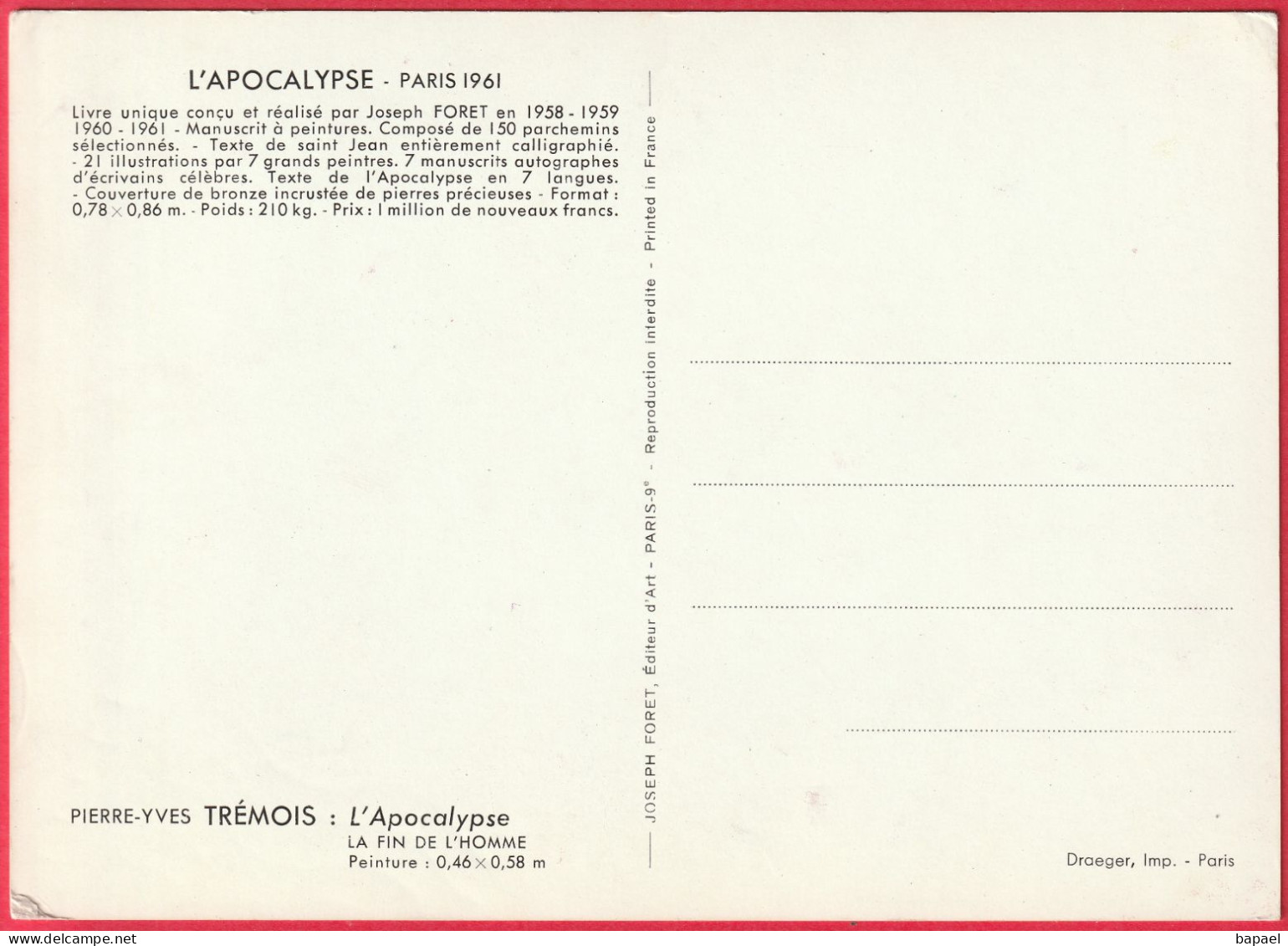 ''L'Apocalypse'' Dessin De Pierre-Yves Trémois - ''La Fin De L'Homme'' (Recto-Verso) - Contemporánea (desde 1950)