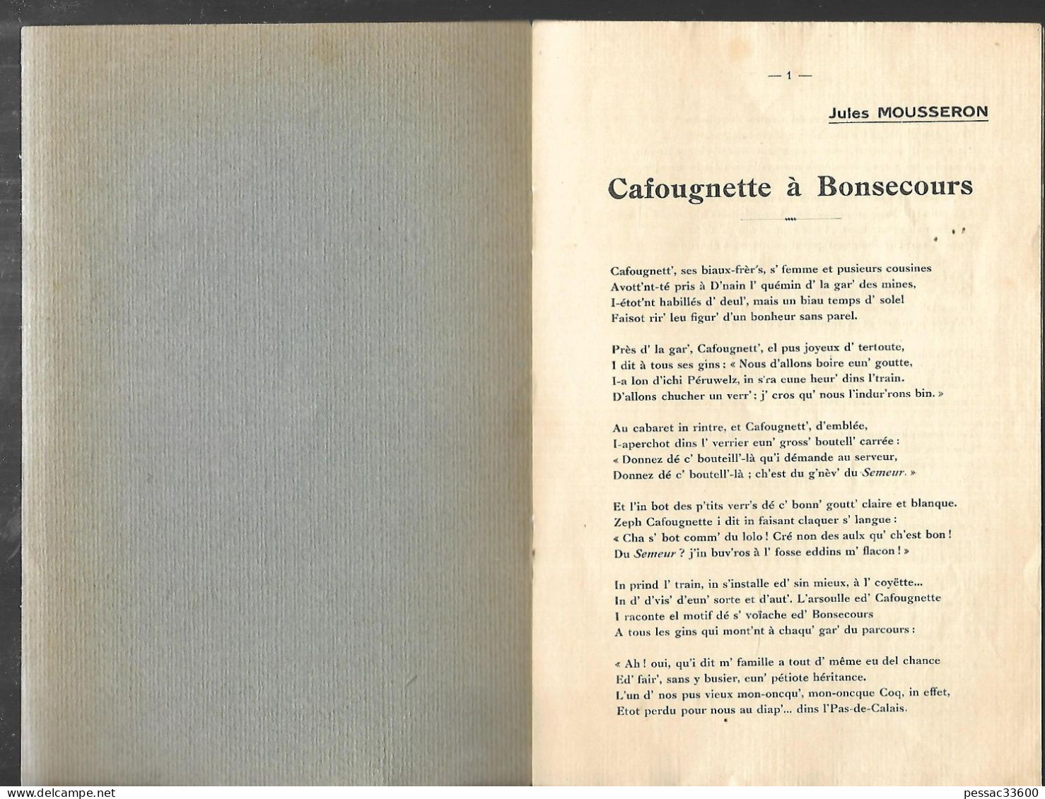 Cafougnette Garde-Champête (sa Nouvelle Aventure) Jules Mousseron BR BE Monologue En Patois  3 Pages Imprimerie G. Rolie - Picardie - Nord-Pas-de-Calais