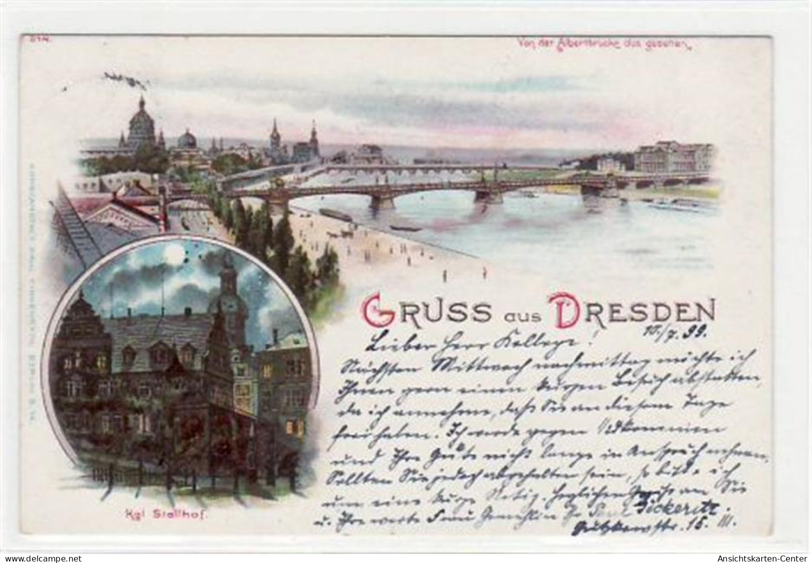 39028307 - Dresden, Lithographie Mit Teilansicht U. Kgl. Stallhof Gelaufen Von 1899. Leichte Stempelspuren, Sonst Gut E - Dresden