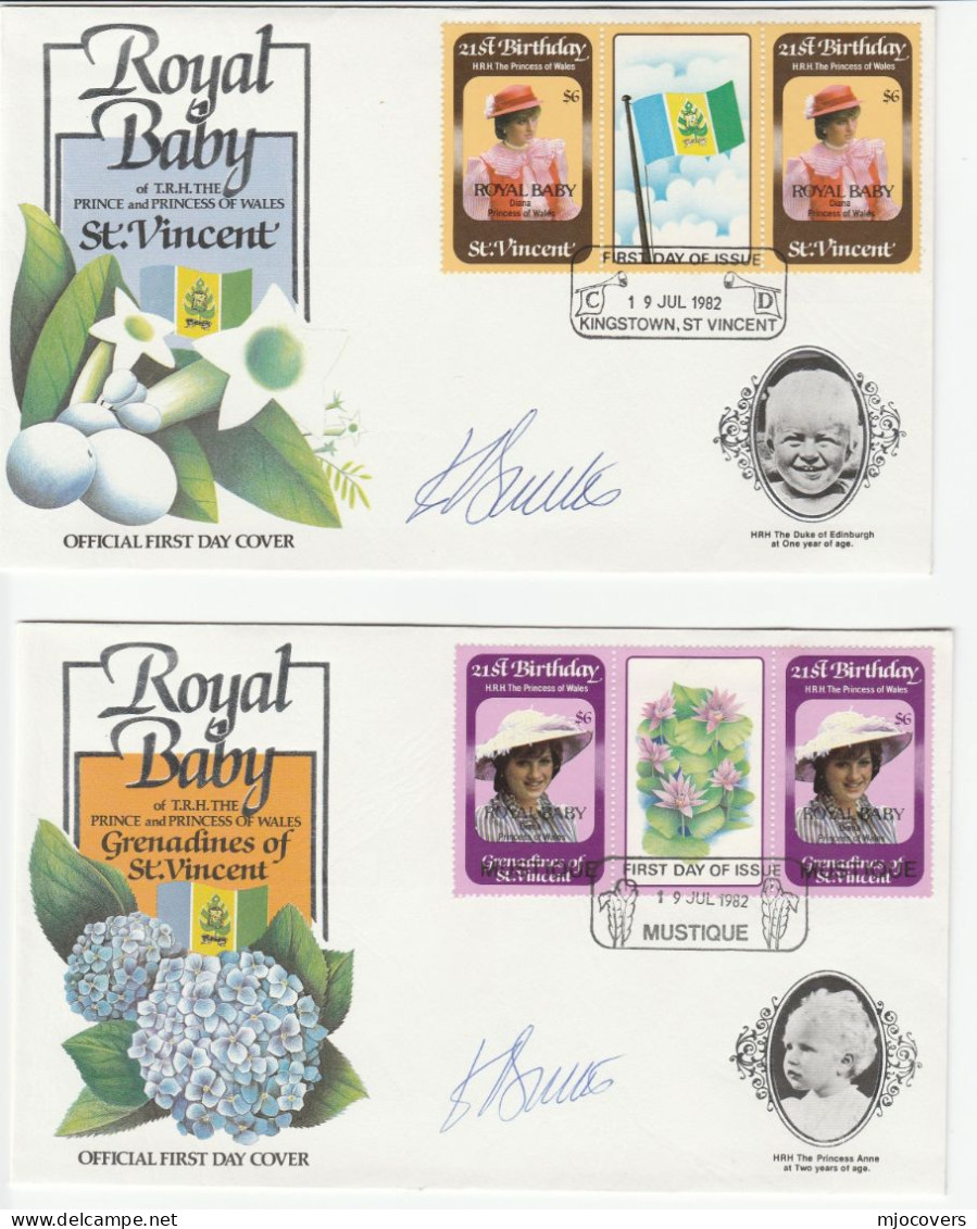 Collection Of 8 SIGNED Commonwealth FDCs Royal Baby 1992 Princess Diana Royalty Stamps  Cover Fdc - Collections (sans Albums)