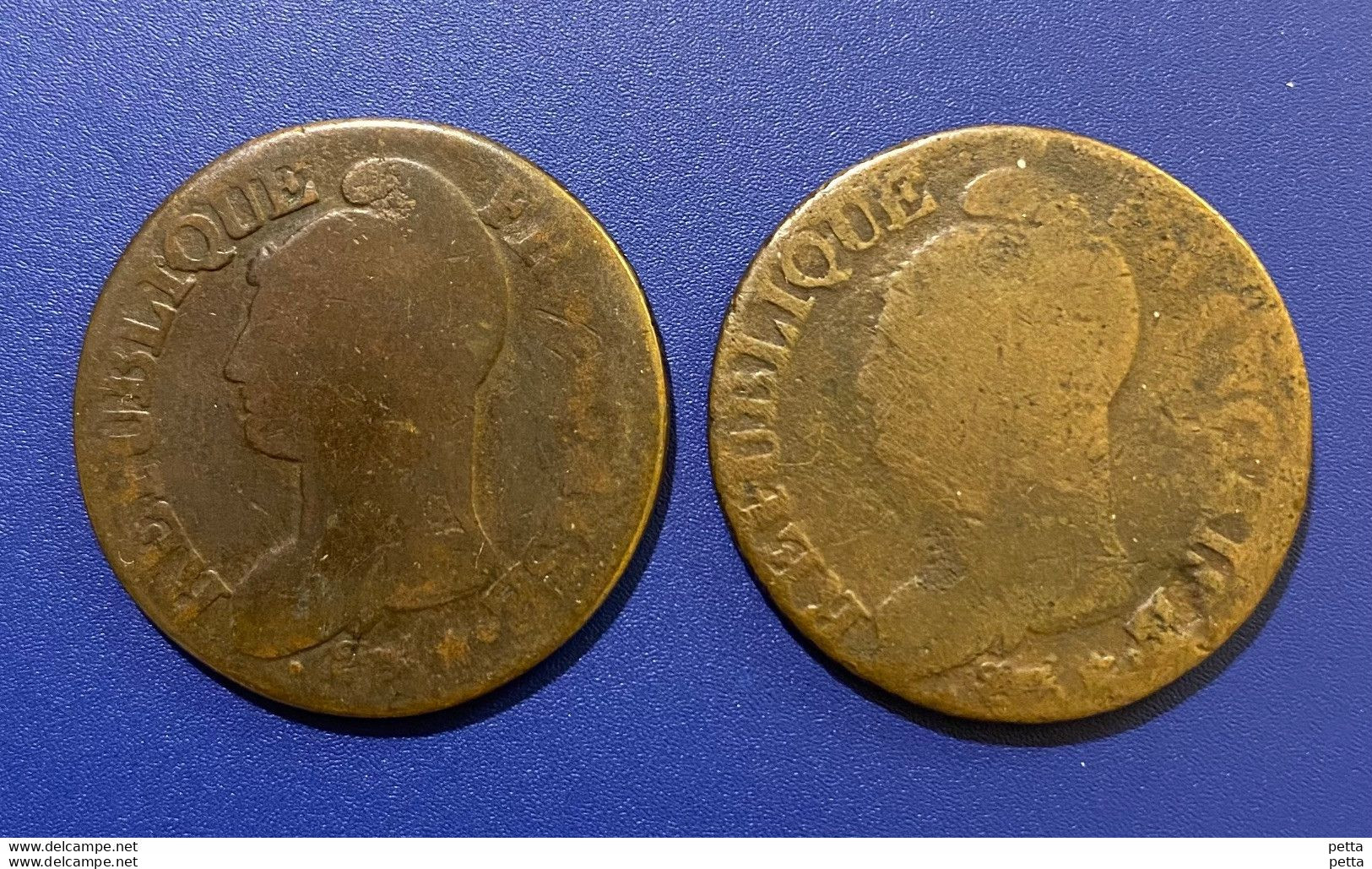 Lot De 2 Pièces De 5 Centimes Dupré L’An 7W Et L’An 8BB….. Vendu En L’état (75) - Autres & Non Classés