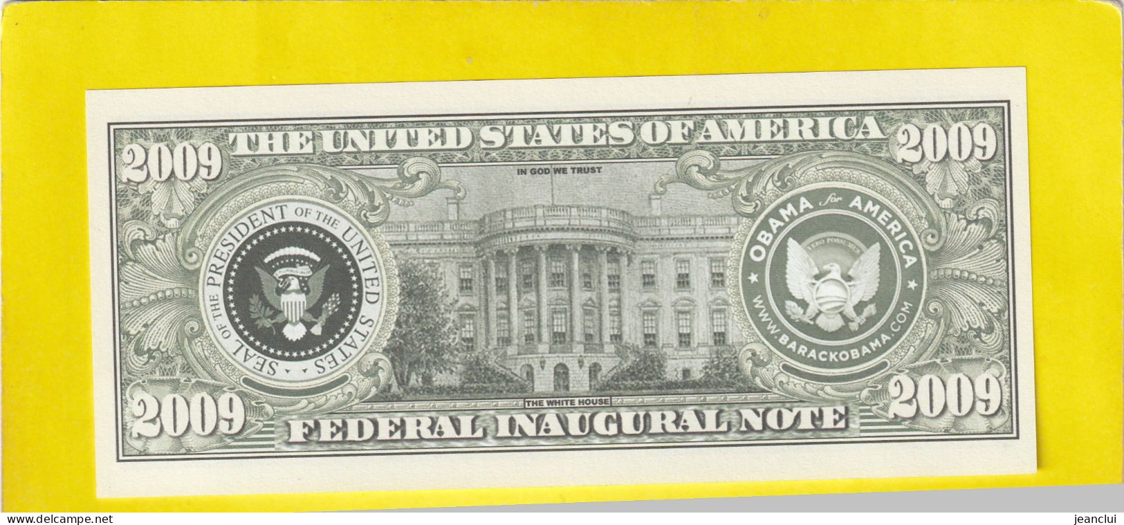 FACSIMILE . 2009  . FEDERAL INAUGURAL NOTE .   2 SCANNES  .  ETAT LUXE - Sonstige & Ohne Zuordnung