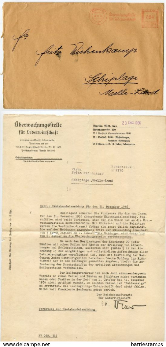 Germany 1935 Large Cover & Letter; Berlin - Überwachungsstelle Für Lederwirtschaft; 24pf. Meter With Slogan - Máquinas Franqueo (EMA)