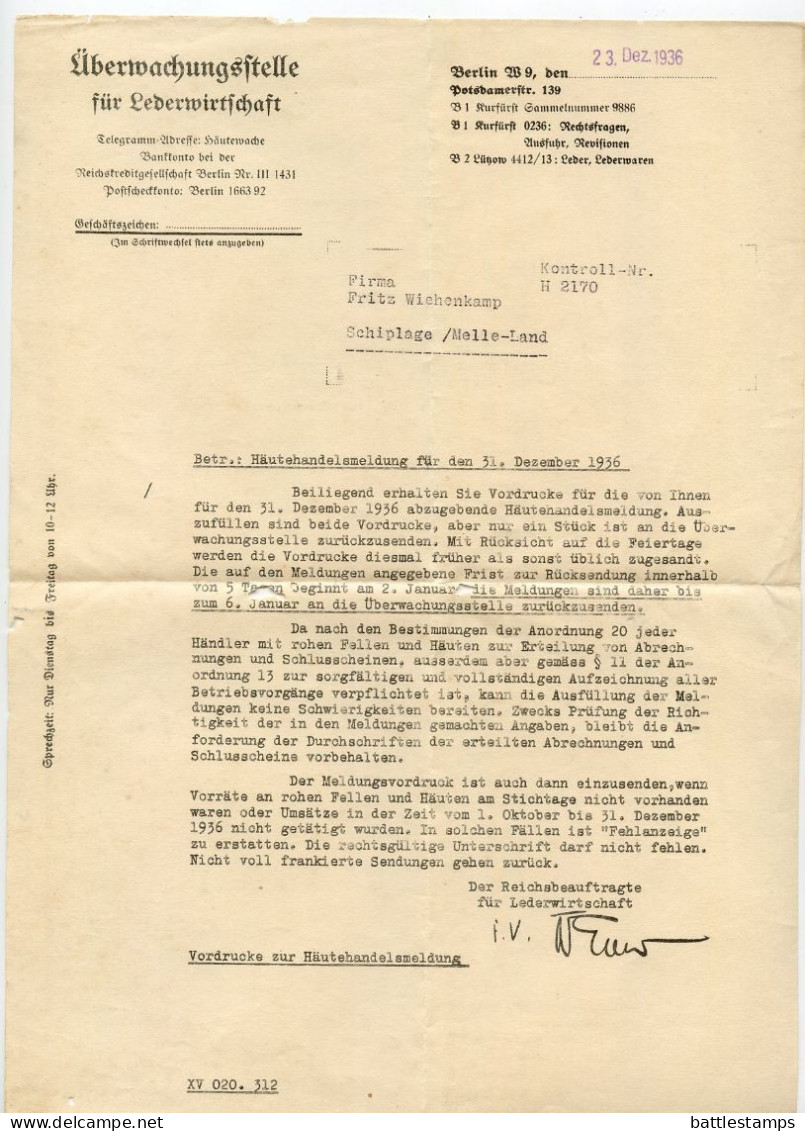Germany 1935 Large Cover & Letter; Berlin - Überwachungsstelle Für Lederwirtschaft; 24pf. Meter With Slogan - Franking Machines (EMA)