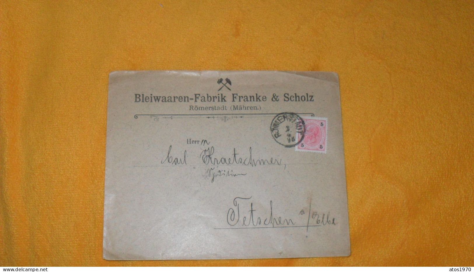 ENVELOPPE ANCIENNE DE 1898../ BLEIWAAREN FABRIK FRANKE & SCHOLZ ROMERSTADT MAHREN..POUR TETSCHEN ..CACHET + TIMBRE - Autres & Non Classés