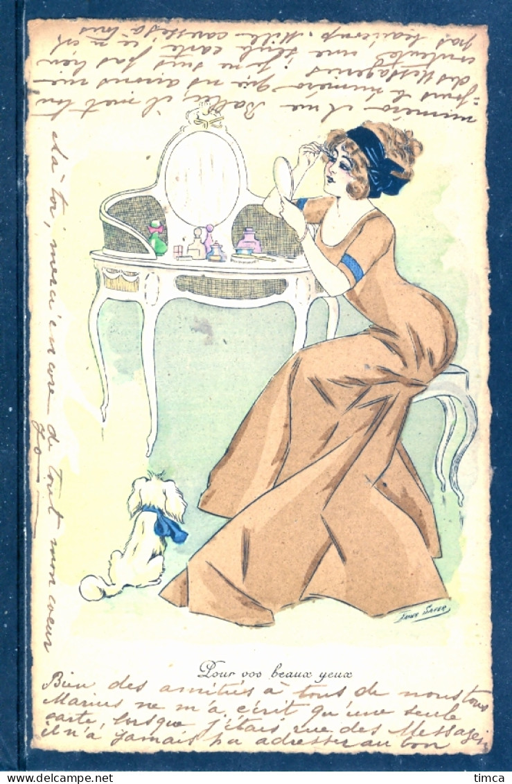19144 X. Sager -  Pour Vos Beaux Yeux - Jeune Femme Devant Une Coiffeuse En Train De Se Maquiller - Petit Chien - Sager, Xavier