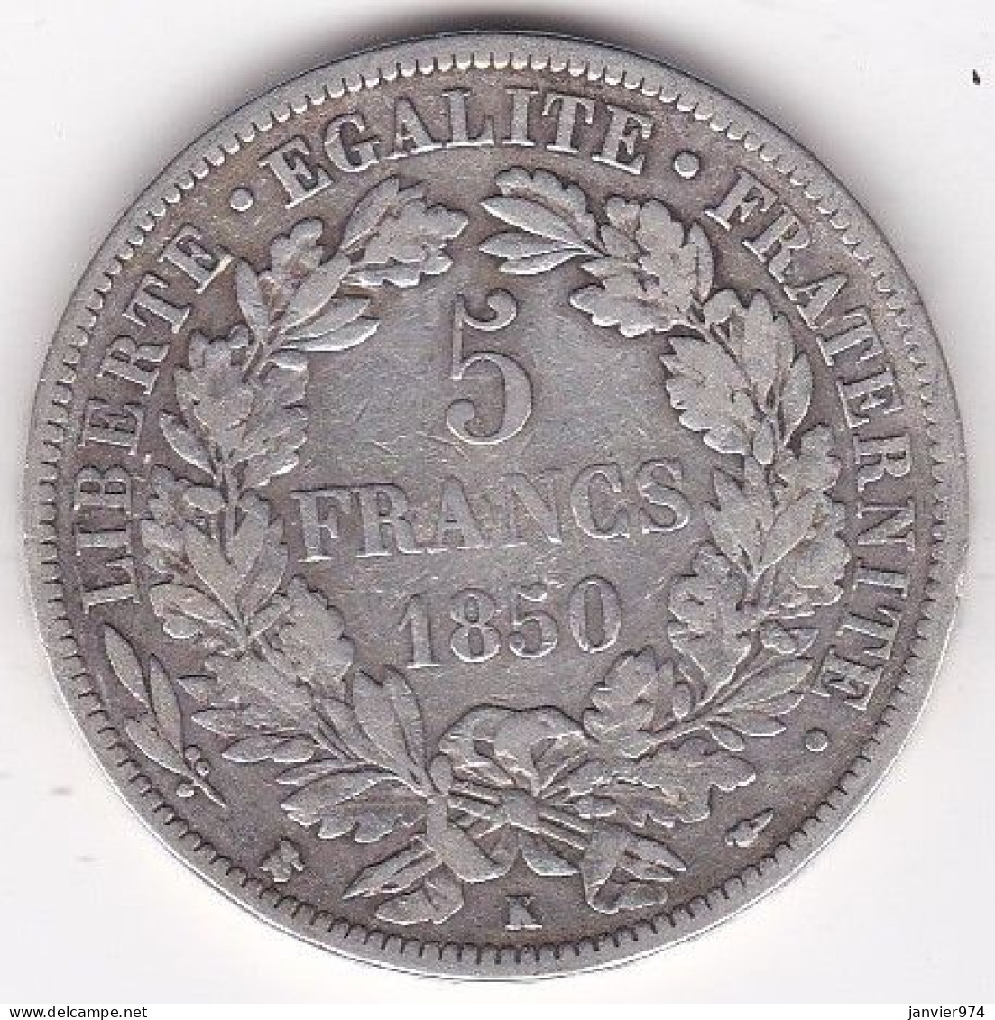 5 Francs Cérès 1850 K Bordeaux , En Argent,  Rare , Gad# 719 - 5 Francs
