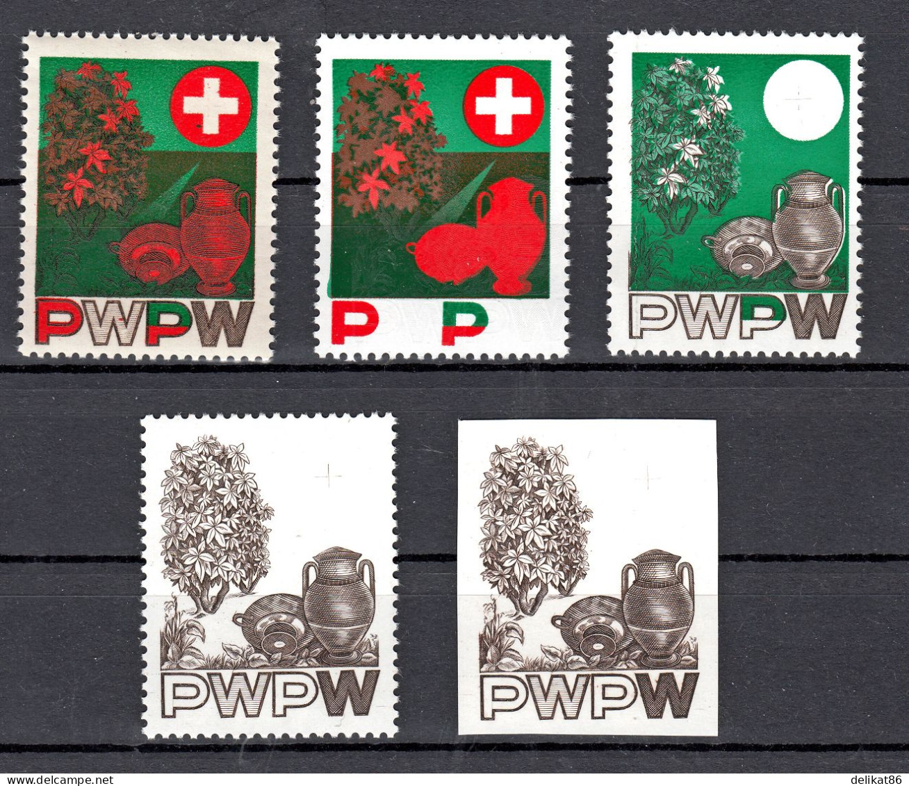 Probedruck Test Stamp Specimen Pureba Staatsdruckerei Warschau 5 Stück PWPW - Proeven & Herdruk