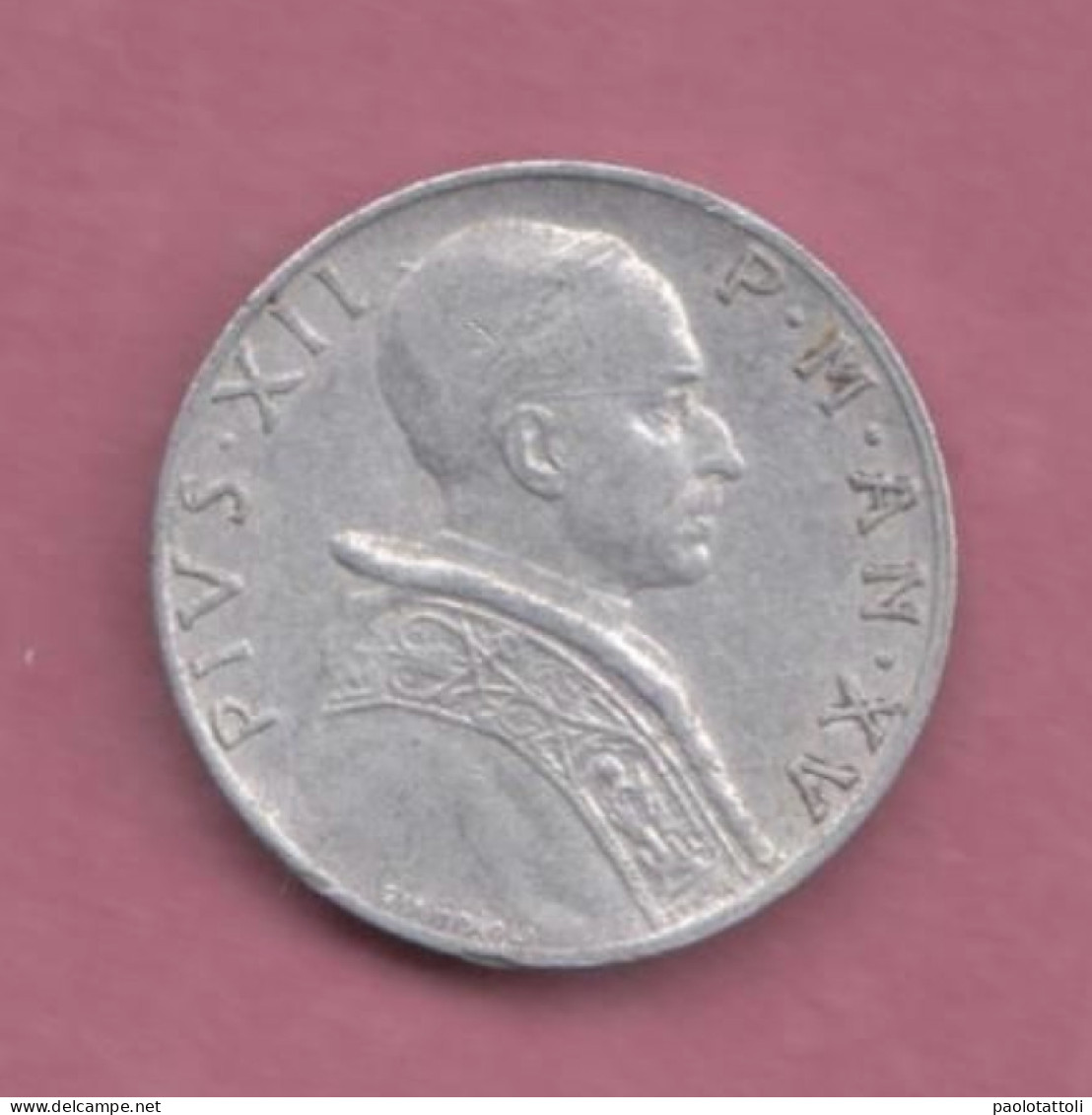 Vaticano, 1955-5 Lire- Alluminium-  Pope Pius XII- Obverse Bust Of Pope . Reverse Justice Standing With Sword And Scales - Vatican