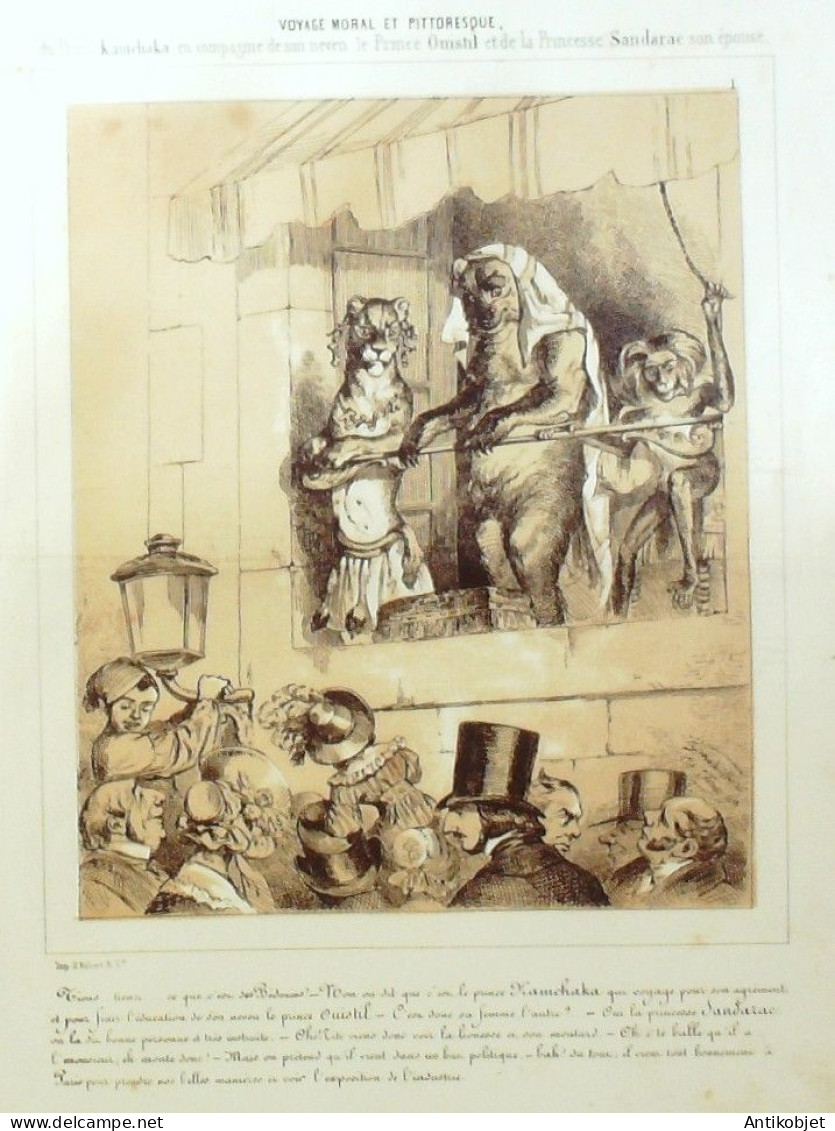 Litho Grandville Jean-Jacques Voyage Moral Et Pittoresque Du Prince Kamchaka N°1 1838 - Estampes & Gravures