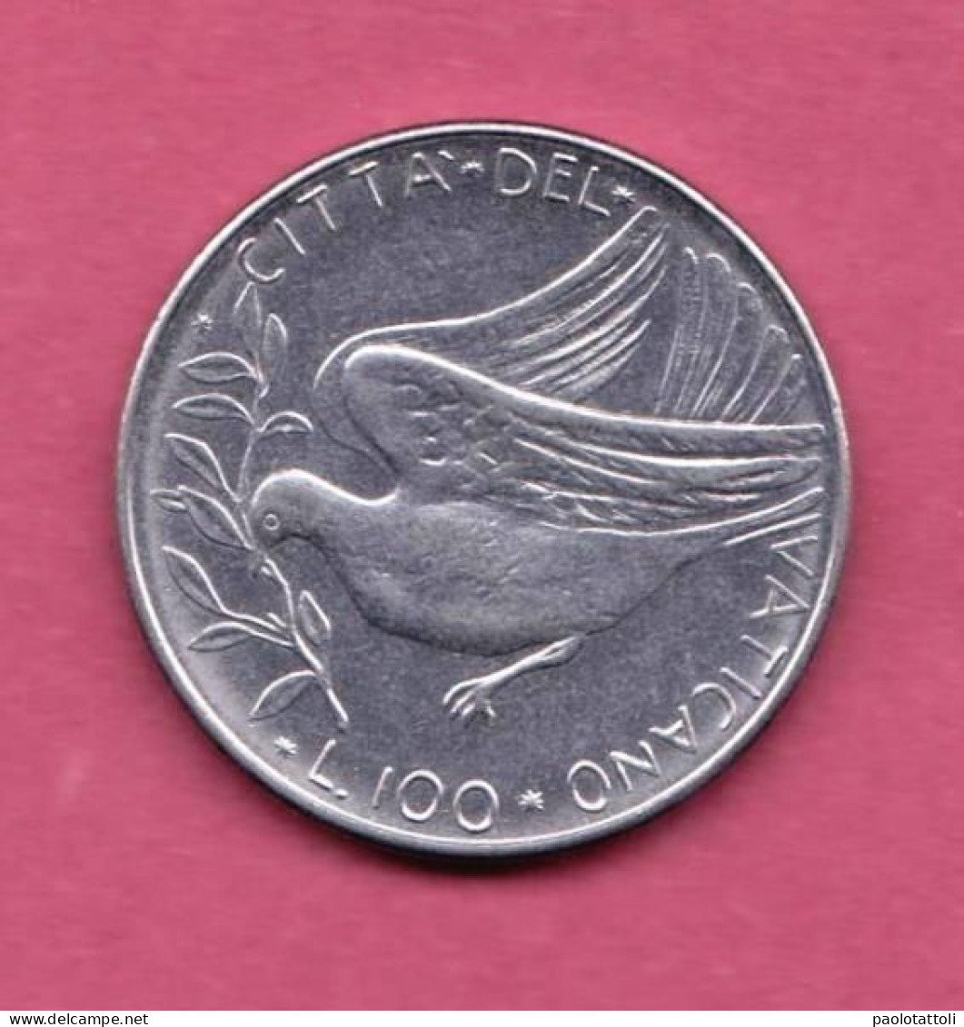 Vaticano, 1976-100 Lire- Stainless Steel-  Pope Paulus VI- Obverse The Arms Of Pope . - Vatican