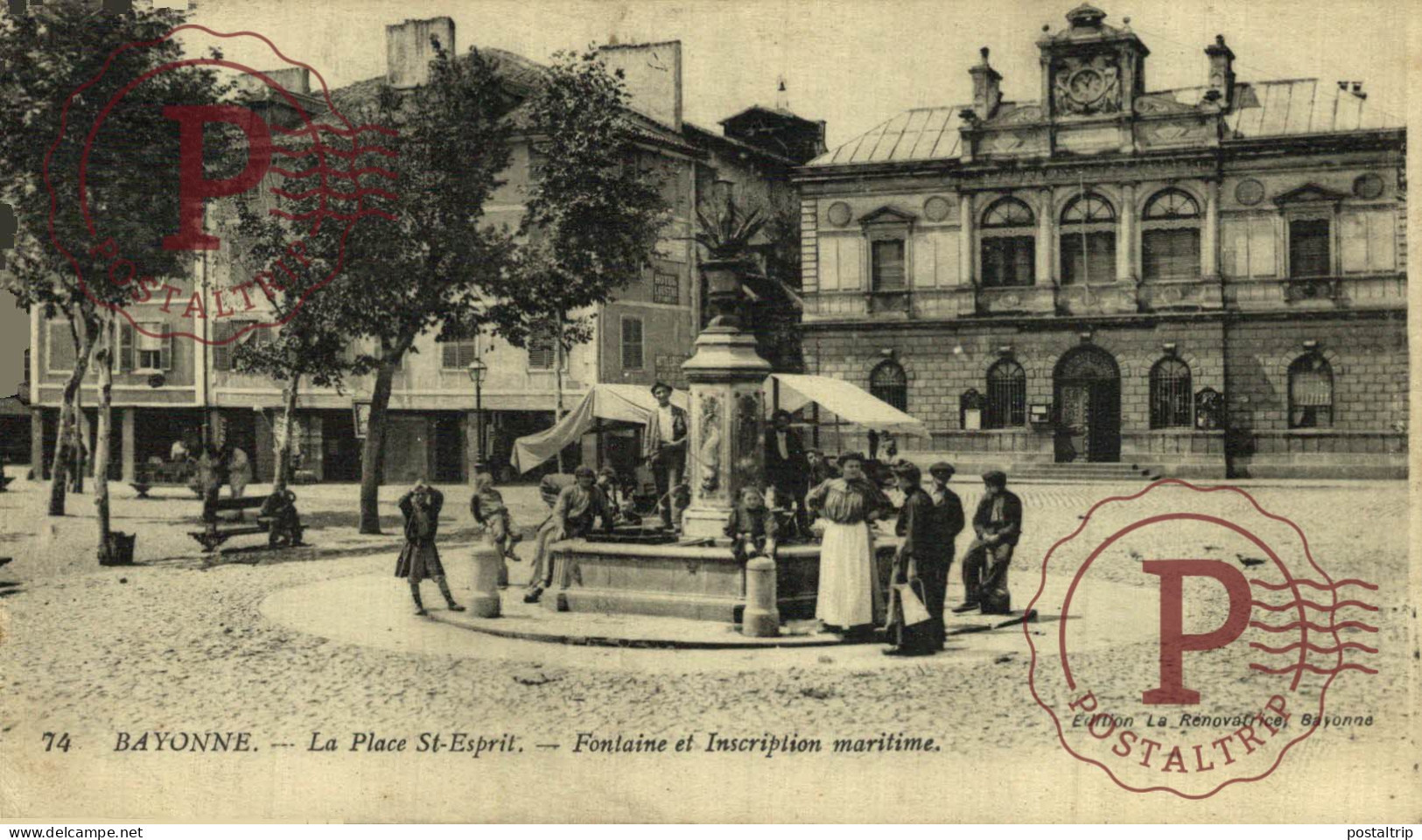 FRANCIA. FRANCE. BAYONNE - La Place Saint Esprit, Fontaine Et Inscription Maritime. - Bayonne
