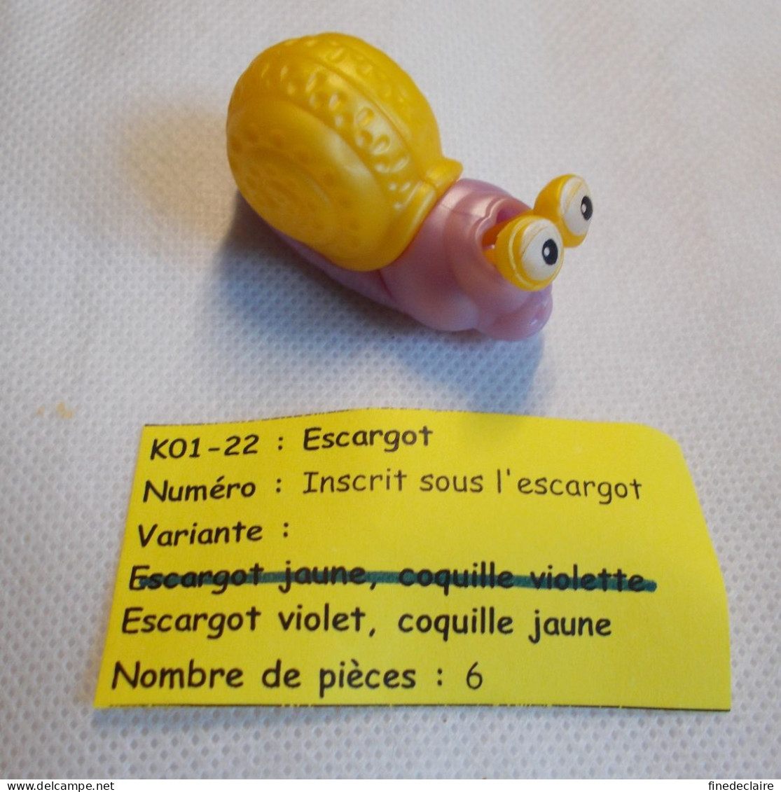 Kinder - Escargot Violet, Coquille Jaune - K01- 22 - Sans BPZ - Montables