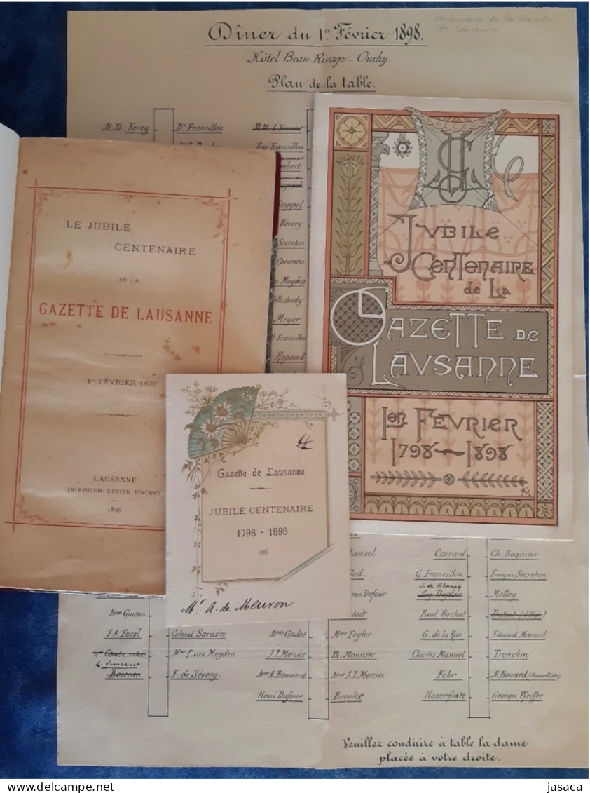 CENTENAIRE DE LA GAZETTE DE LAUSANNE 1898 - 4 Documents - Autres & Non Classés
