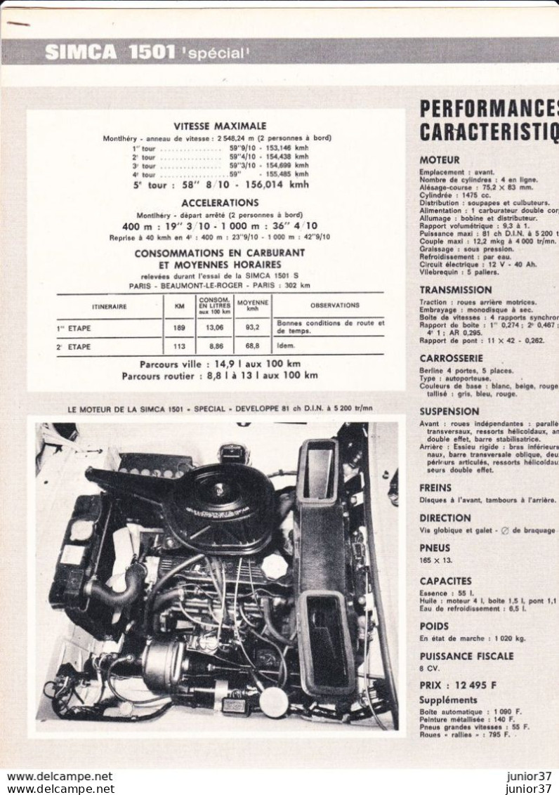5 Feuillets De Magazine Simca 1301,1300-1500 Break, 1301 Spécial 1973, 1501 Spécial 1968 - Auto's