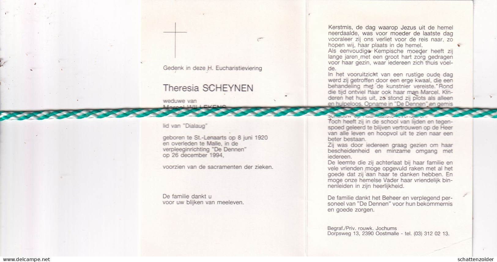 Theresia Scheynen-Willekens, Sint-Lenaarts 1920, Malle 1994. Foto - Obituary Notices