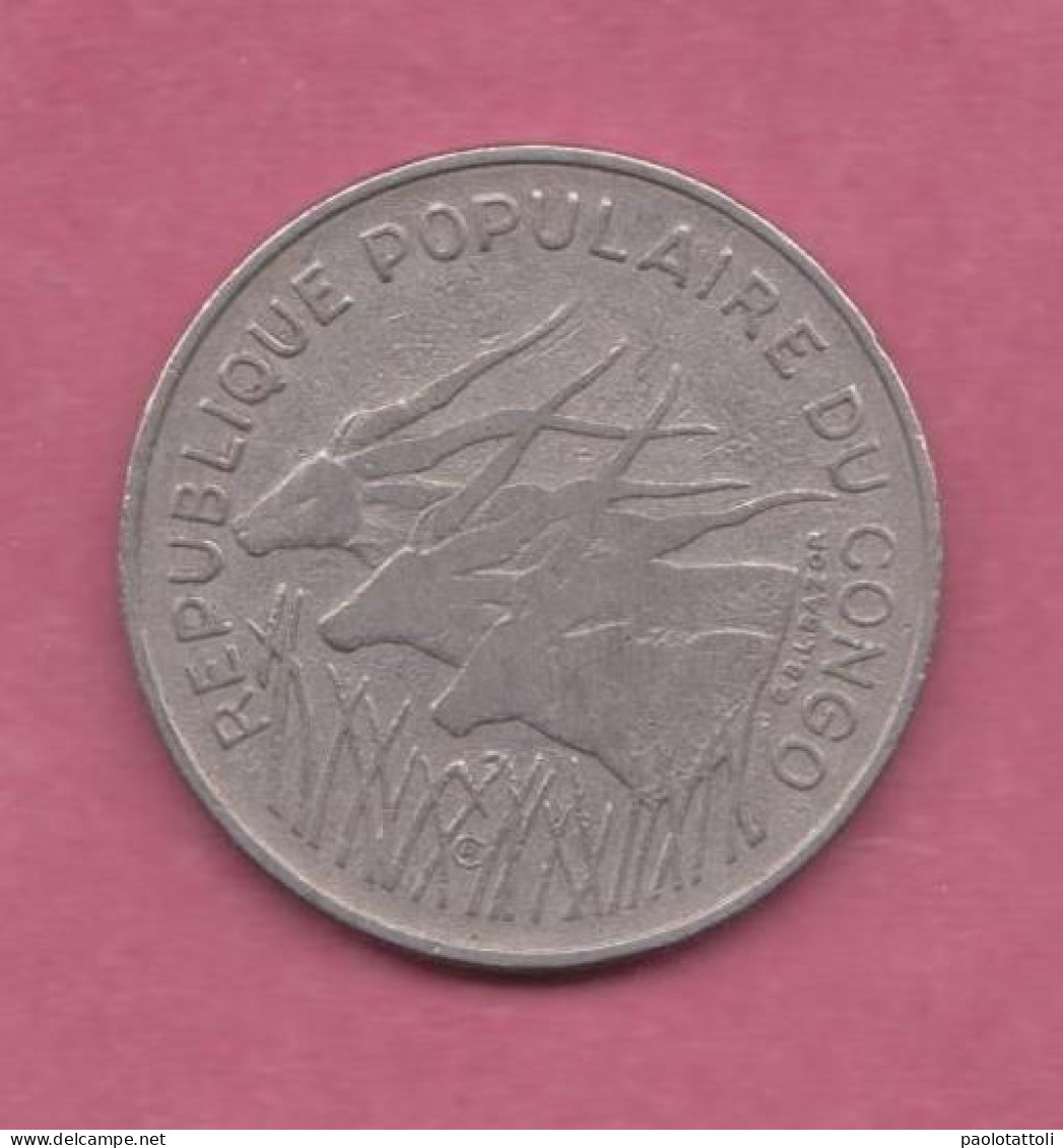 Republique Populaire Du Congo, 1971- 100 Francs- Nickel- Obverse Three Giant Eland. Reverse Denomination - Congo (République Démocratique 1998)
