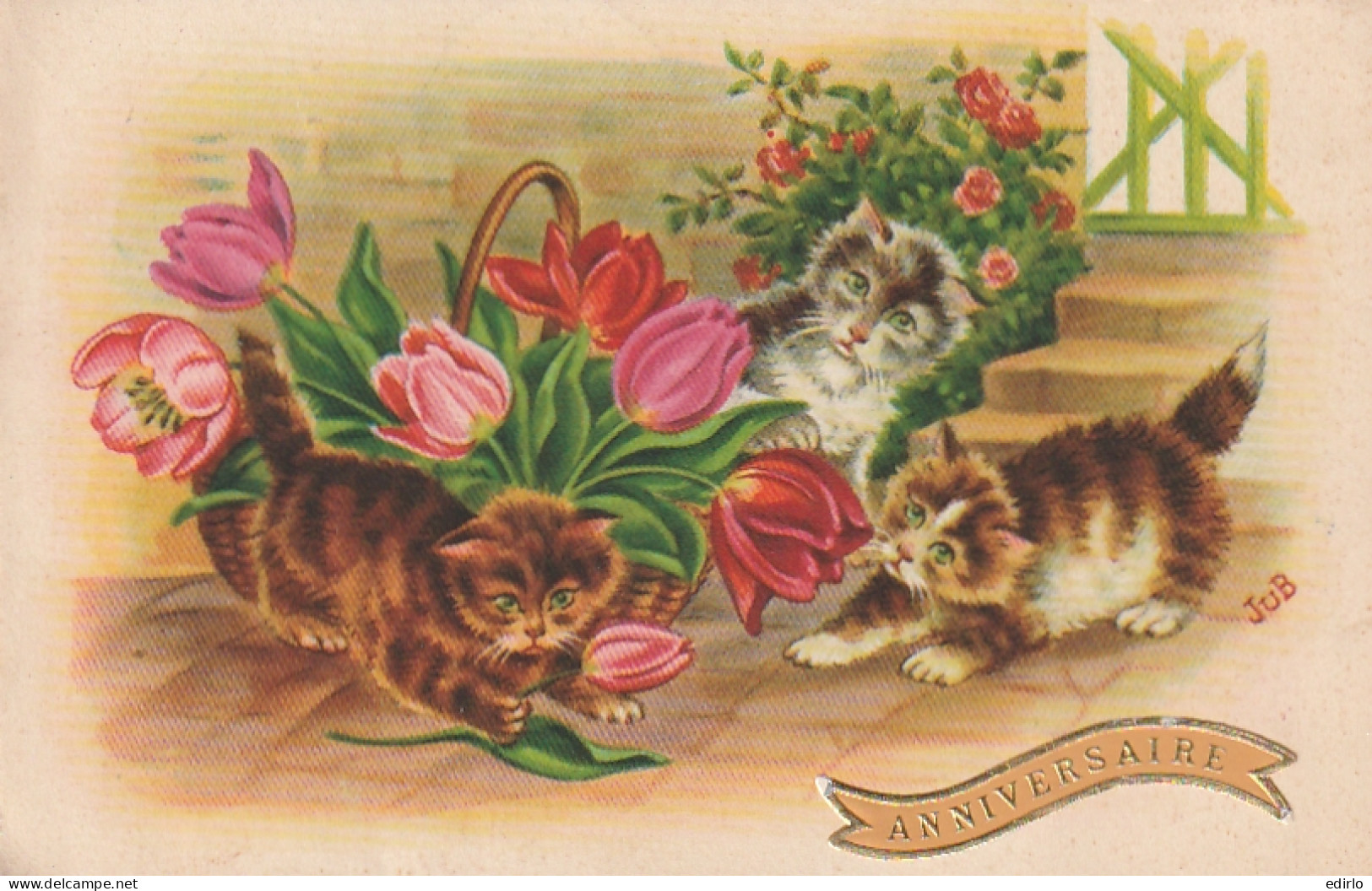  ***  CHATS *** CHATTS CHATONS  --  Chatons Chats Et Fleurs Série  3350  TTB  - Chats