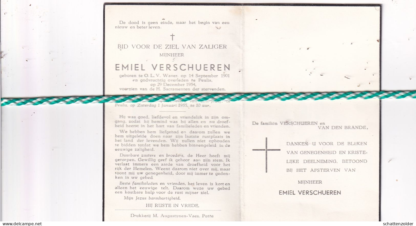 Emiel Verschueren, O.L.V. Waver 1901, Peulis 1954 - Obituary Notices