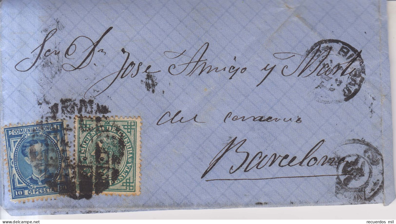 Año 1876 Edifil 175-183 Carta  Matasellos Rombo Taladro Bilbao Julian M. De Aguirre - Brieven En Documenten