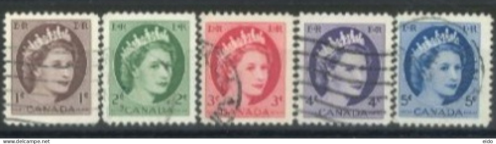 CANADA - 1954, QUEEN ELIZABETH II STAMPS SET OF 5, USED. - Used Stamps